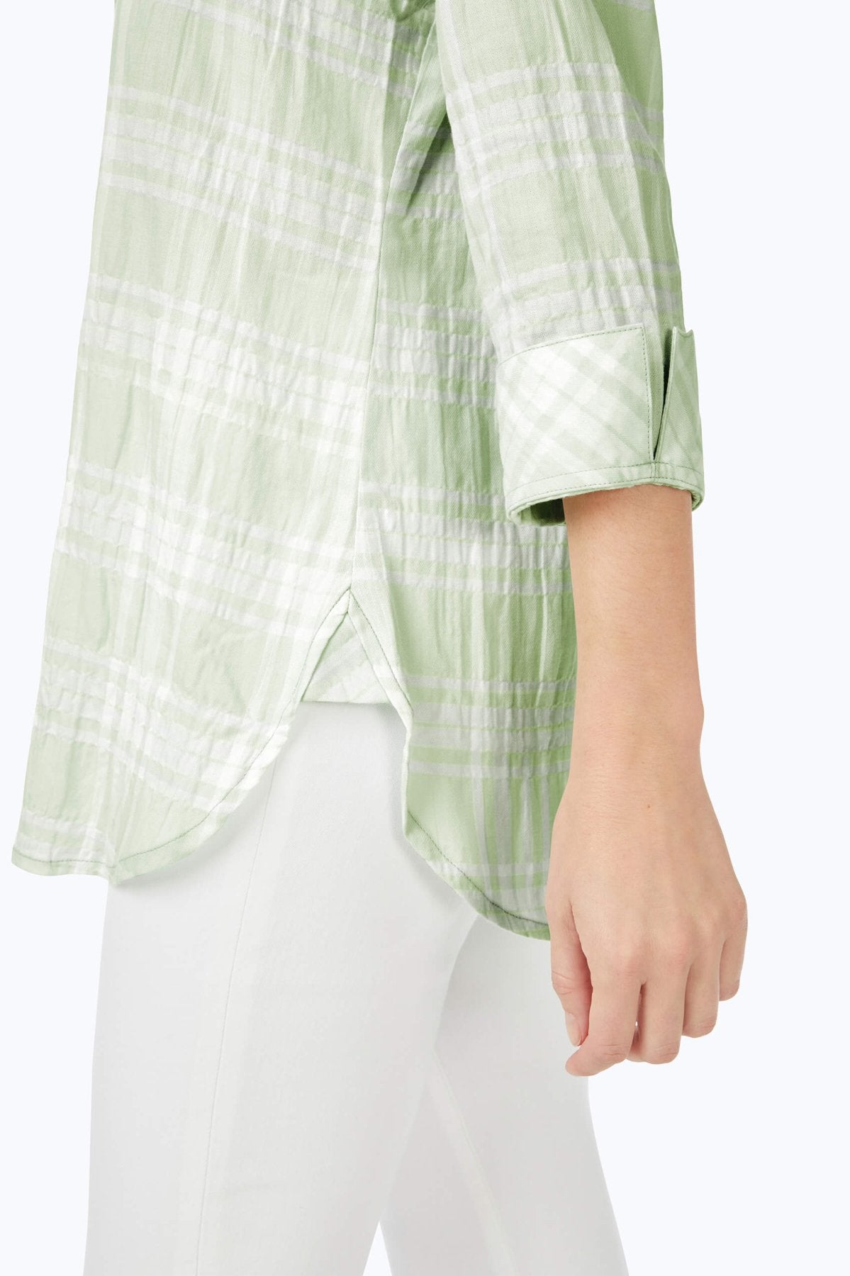 Germaine Puckered Spring Plaid 3/4 Sleeve Tunic Top for Women - Stylish Floral Print Blouse for Casual Wear & Office Outfits