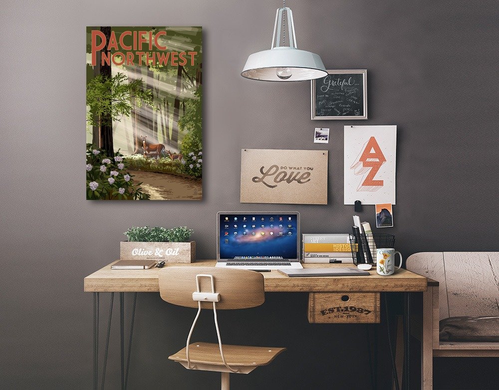Lantern Press Pacific Northwest Deer in Forest Wall Art - 16x24 Wrapped Canvas Print for Home & Office Decor - Perfect for Living Room, Bedroom or Cabin
