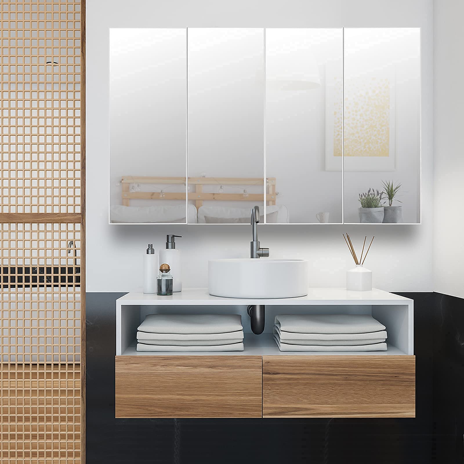 HomVent White Wall Mounted Bathroom Mirror Cabinet - Over Vanity Medicine Storage with Double Doors & Adjustable Shelf, Space Saving MDF Board (2-Door) - Perfect for Small Bathrooms, Apartments & Modern Home Decor