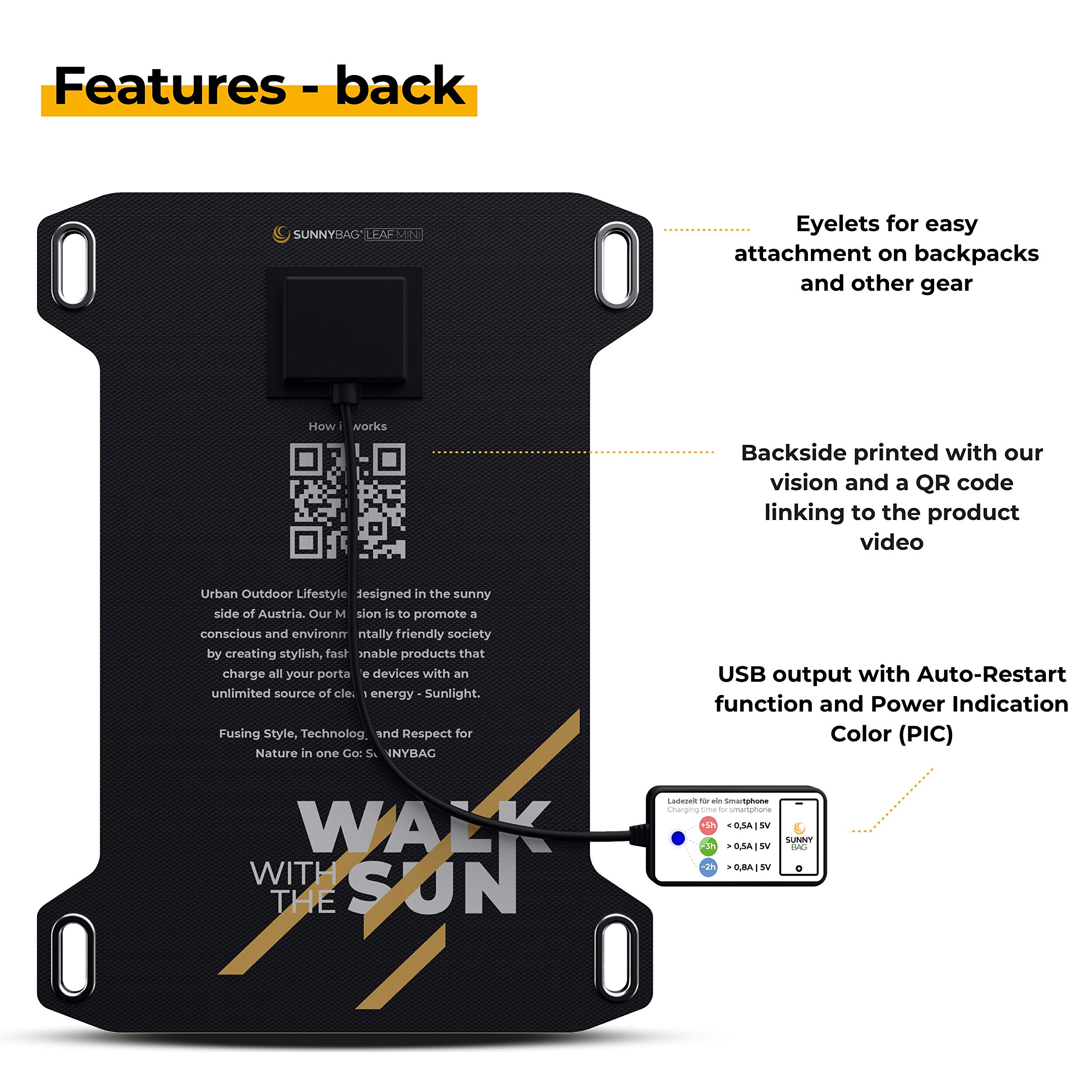Sunnybag Leaf Mini - 5W Portable Solar Charger | Eco-Friendly USB Solar Power Bank for Phones | Ultra-Light Waterproof Outdoor Charger | Perfect for Hiking, Camping, Travel & Emergency Power Backup