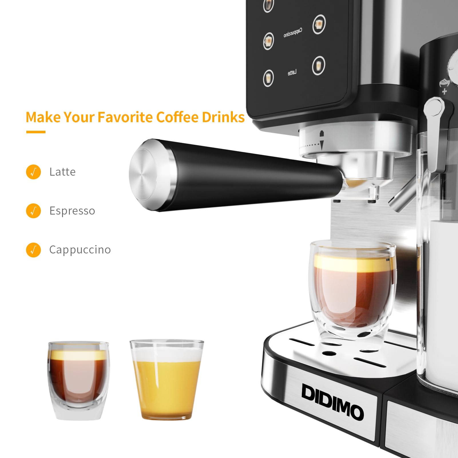 20-BAR Espresso Machine with Built-In Milk Frother - Stainless Steel Cappuccino & Latte Maker - One-Touch Single/Double Shot - 1.3L Water Tank - Perfect for Home Coffee Bars & Office Break Rooms