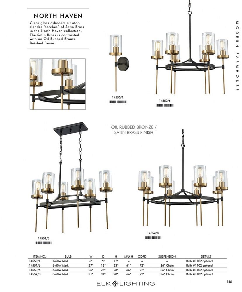 Modern Farmhouse Wall Sconce - Oil Rubbed Bronze & Satin Brass 1-Light Wall Lamp with Clear Glass Shade for Living Room, Bedroom, or Entryway Lighting