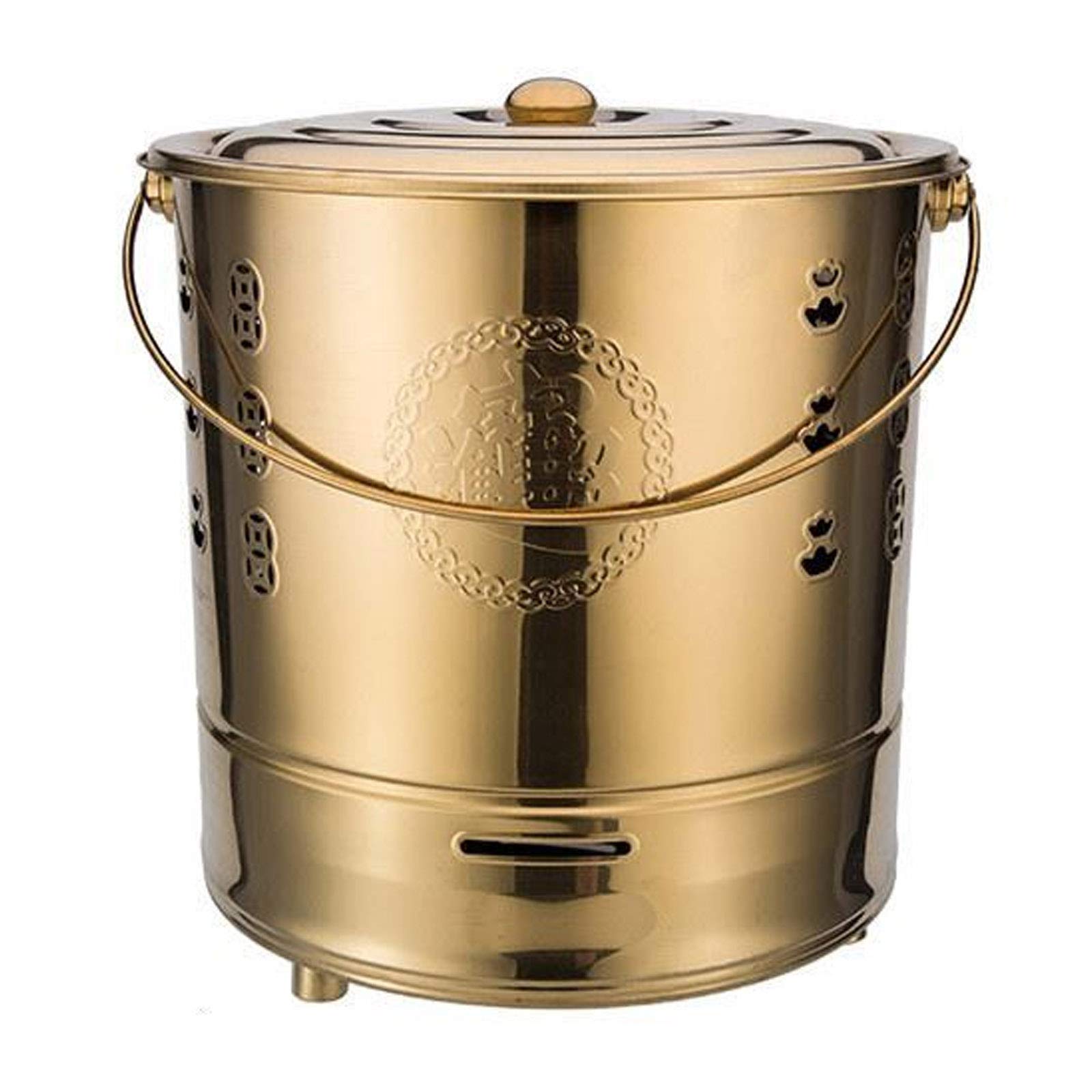 QILIN Stainless Steel Burning Barrel - Portable Fire Pit with Grid Bracket, Igniter & Fire Hook - Outdoor Incinerator for Yard Waste, Leaves, Paper - 5 Sizes & 4 Colors (Gold, 47×50CM) - Perfect for Camping, Backyard Bonfires & Garden Cleanup