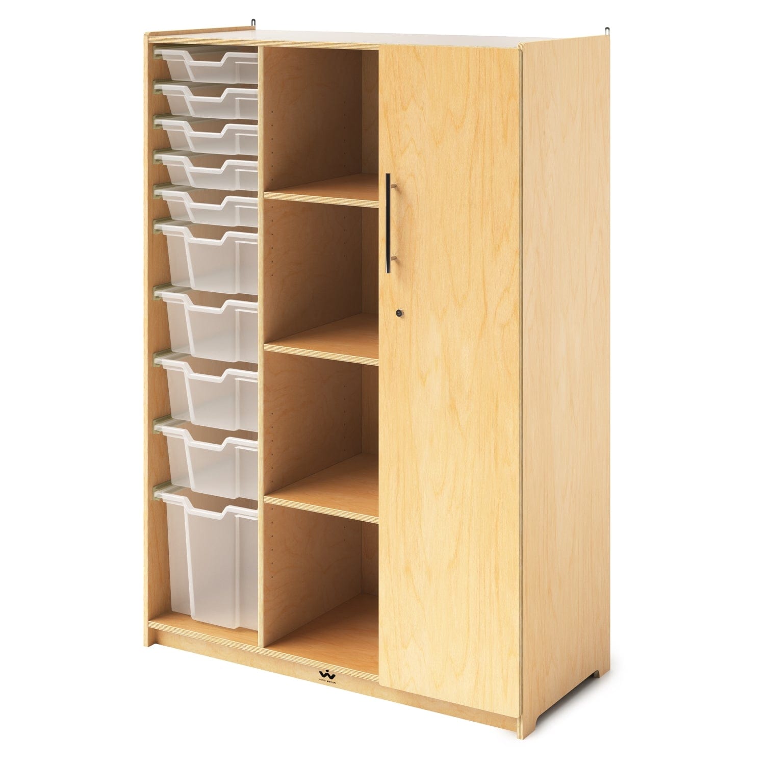 Teacher's Wardrobe with Trays & Locking Door - Classroom Storage Cabinet for School Supplies & Teaching Materials