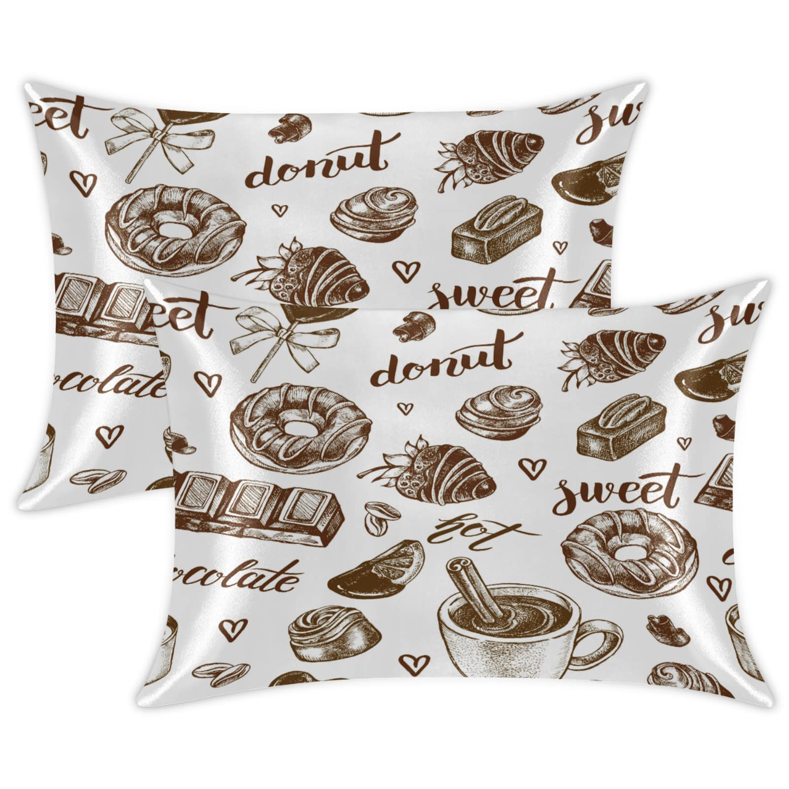 Silk Satin Pillowcase Set of 2 - 20x26 Inches Cooling Pillow Cover for Hair & Skin Care, Envelope Closure Standard Size Chocolate Pillowcase - Perfect for Bedroom, Travel & Beauty Sleep