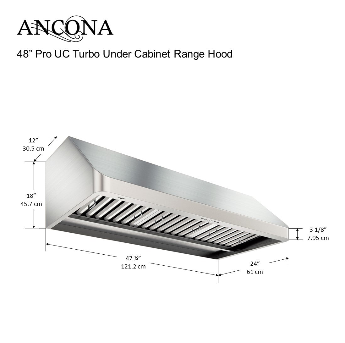 48 Inch Pro UC Turbo 1400 CFM Ducted Under Cabinet Range Hood - Powerful Kitchen Ventilation for Smoke & Odor Removal