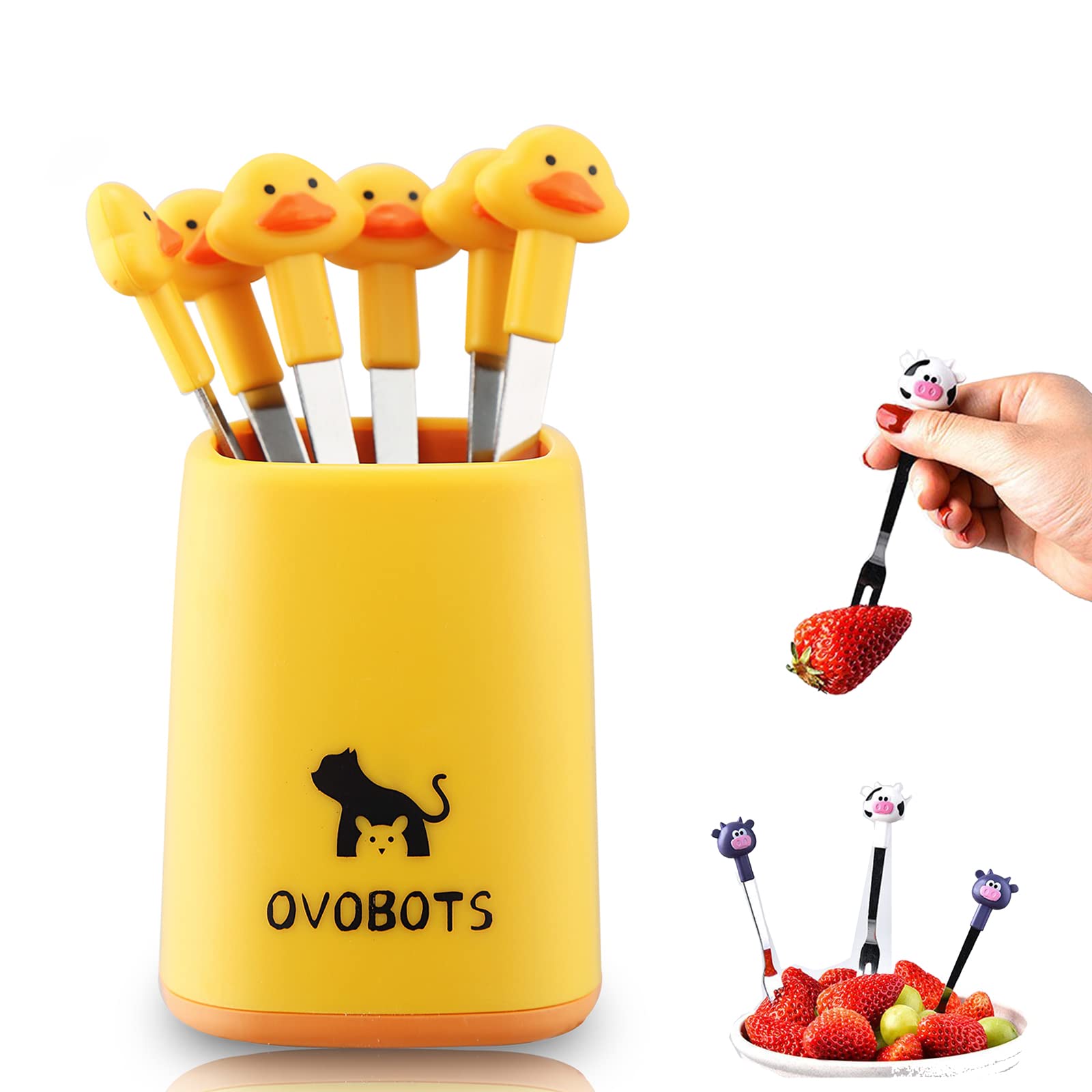 OVOBOTS 6-Piece Stainless Steel Dessert Forks Set with Holder - 4.7