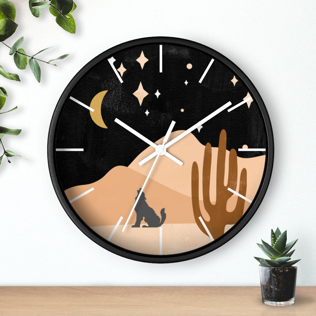 Wolf Mountain Night Wall Clock - Silent Non-Ticking Battery Operated, Large 12 Inch Round Wooden Wall Clock for Living Room, Bedroom, Office Decor - Perfect for Home, Office, and Gift Giving