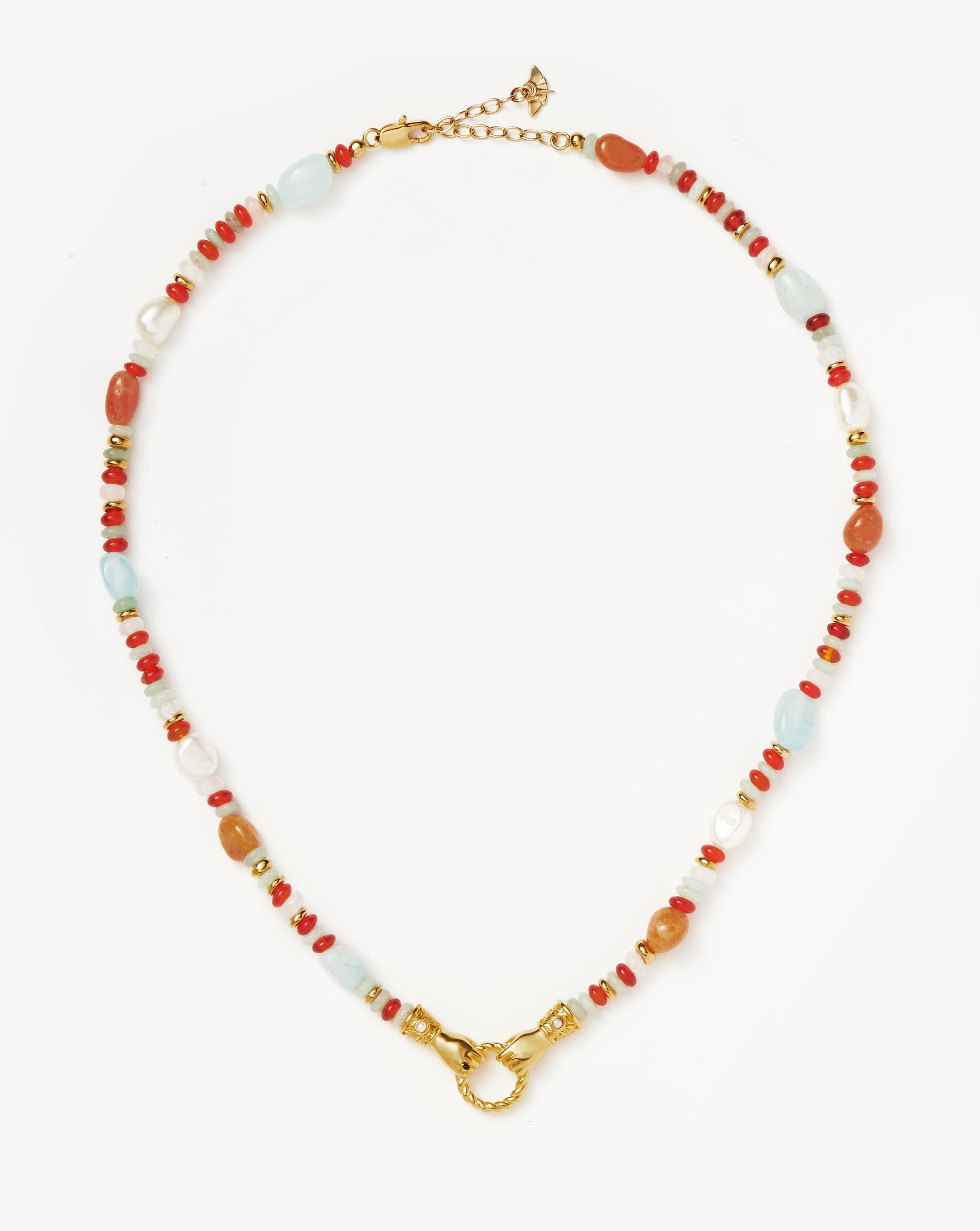 Harris Reed In Good Hands Beaded Gemstone Necklace - 18k Gold Plated Multi Gemstone & Pearl Jewelry for Women | Elegant Gift for Birthday, Anniversary & Special Occasions