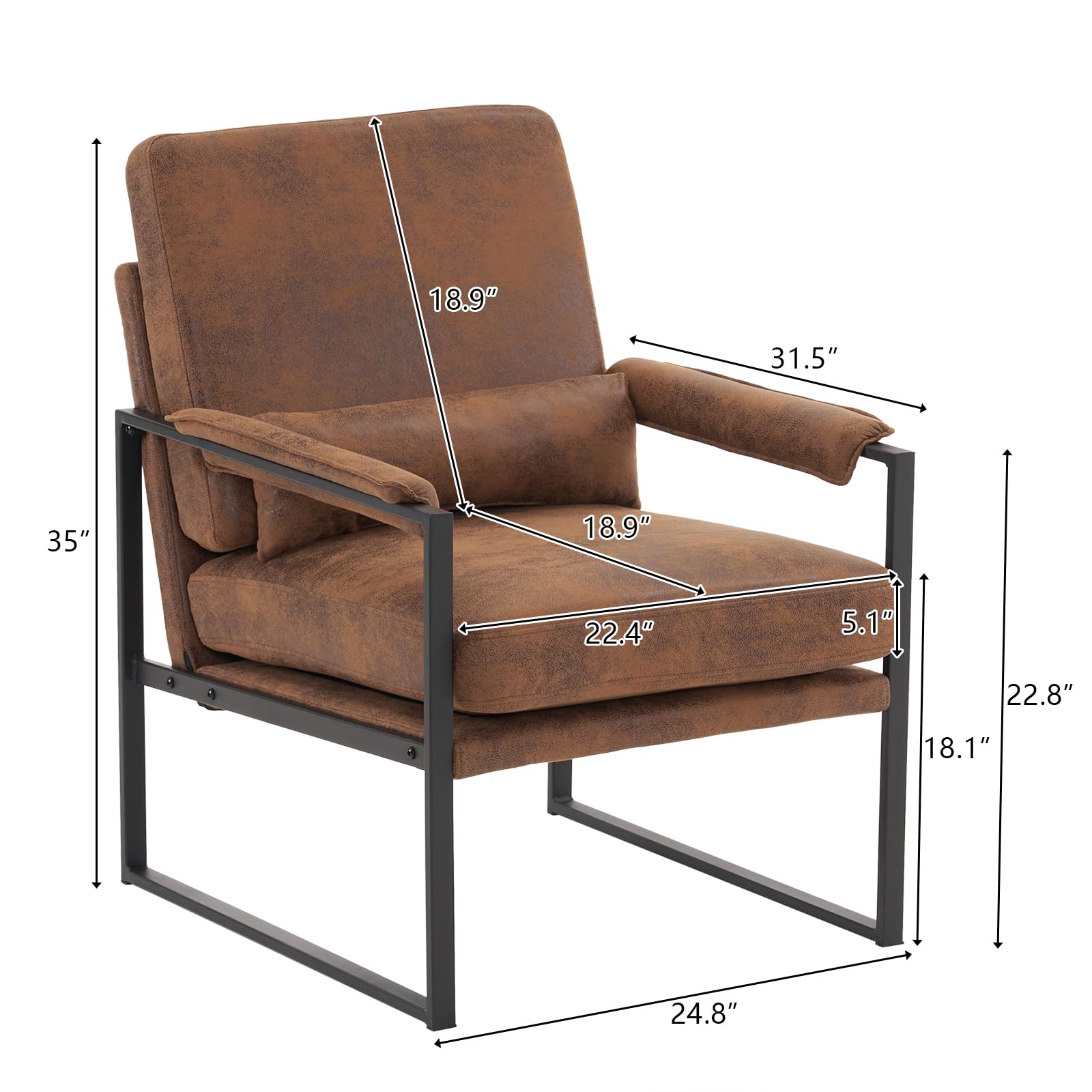 Modern Accent Chair for Living Room - Iron Frame Lounge Chair with Bronzing Cloth Upholstery, Comfortable Armchair for Bedroom, Office, Small Spaces & Apartments - Perfect for Reading, Relaxing & Vanity Areas (Orange)