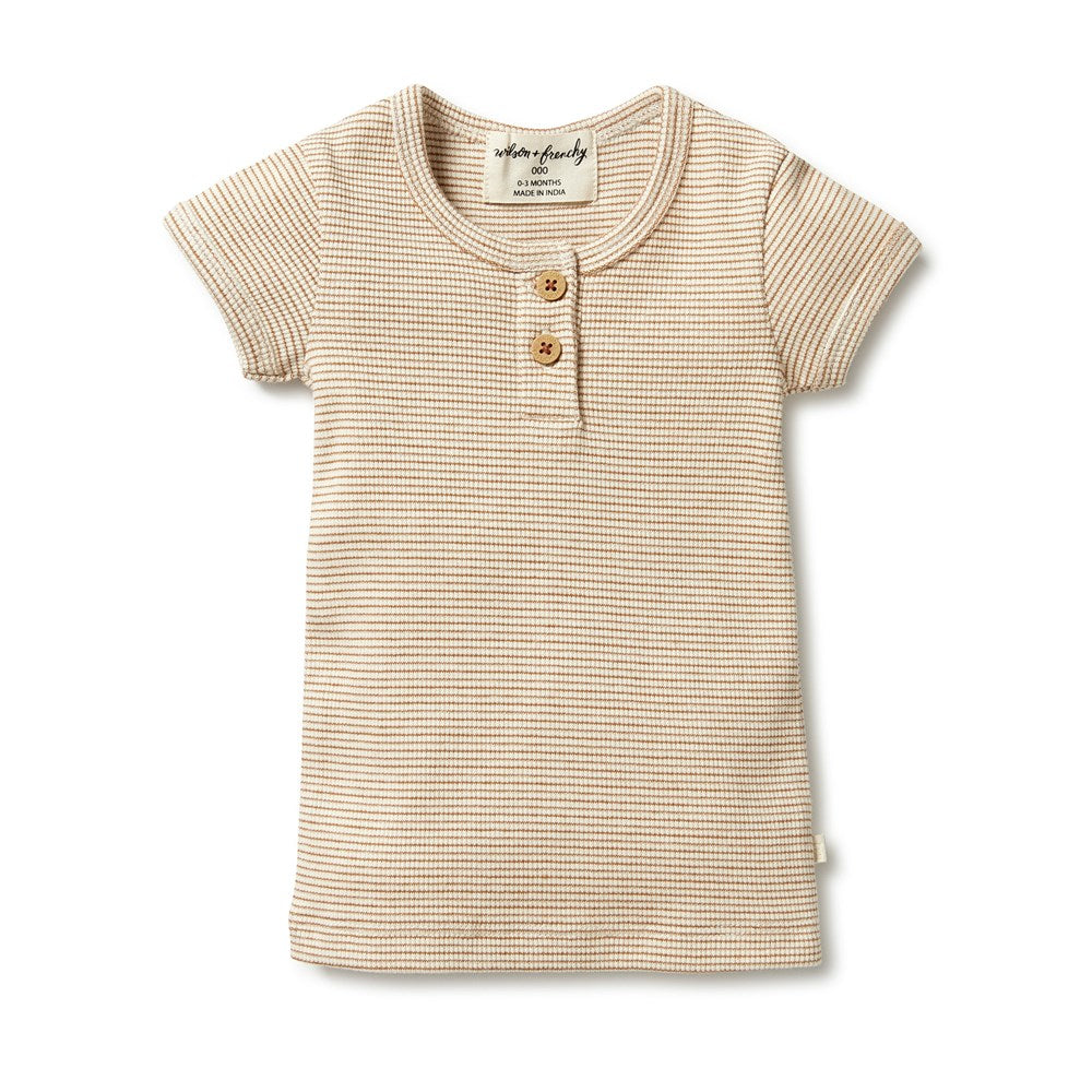 Organic Cotton Striped Rib Henley T-Shirt for Men - Casual & Comfortable Everyday Wear - Perfect for Work, Outings, and Relaxing at Home