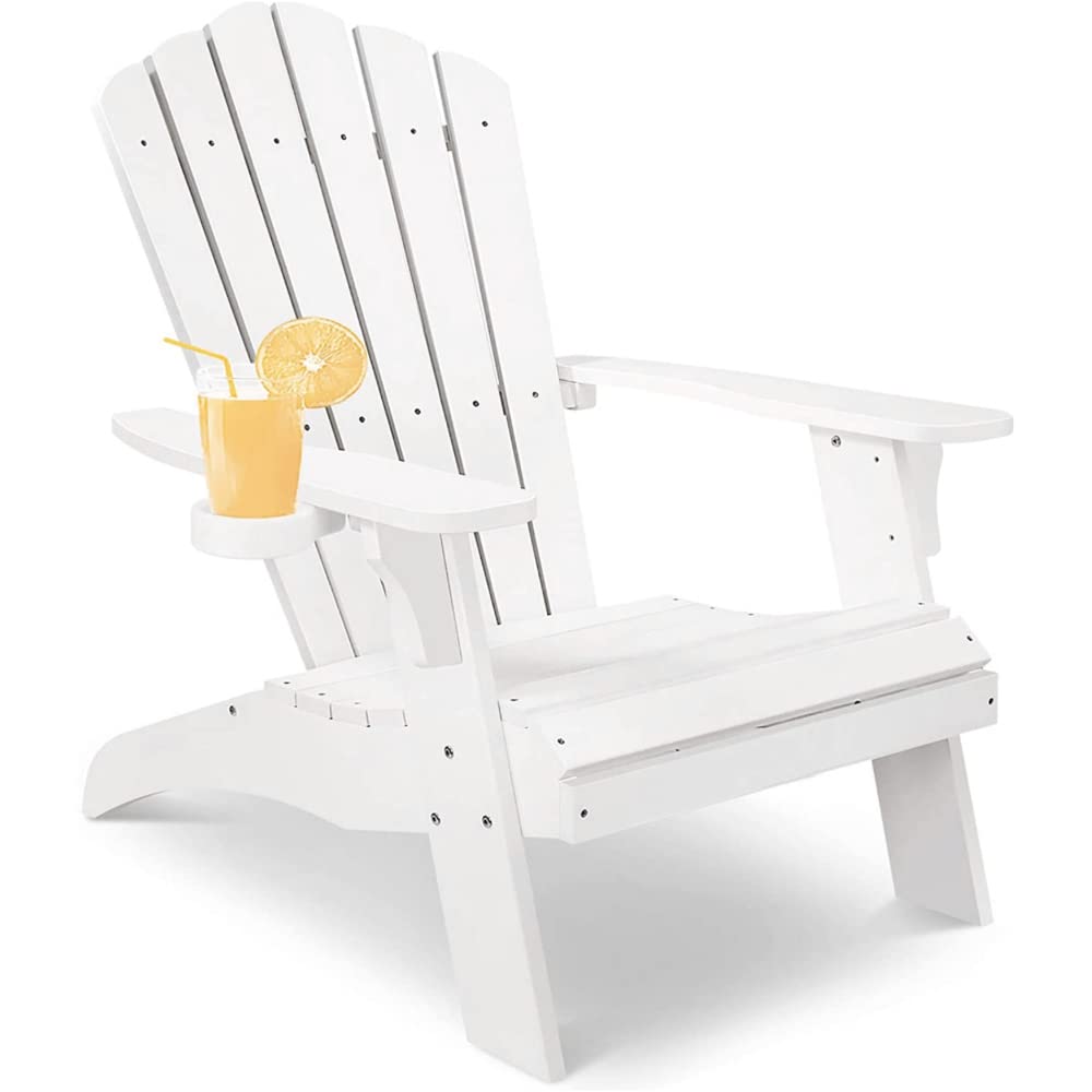 White Polystyrene Adirondack Chair for Outdoor & Patio - 38x30x40 Inch Plastic Furniture Set - Perfect for Garden, Backyard, Poolside Relaxation and Outdoor Seating