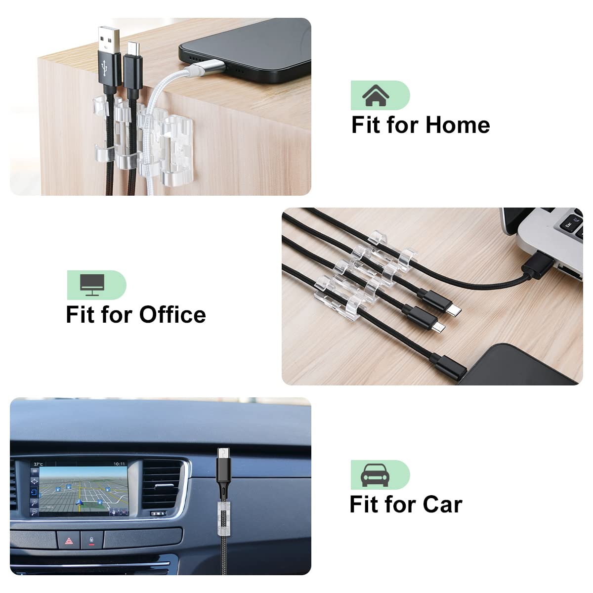 URAQT 40-Pack Transparent Self Adhesive Cable Clips - Cord Organizer for Desk, Wall, Office - Holds Charger, Earphones, Phone Cables - Perfect for Home, Office, and Workspace Organization