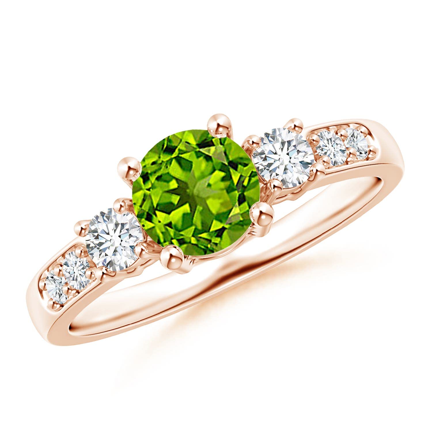 Natural Peridot and Diamond Three Stone Ring for Women - 14K Solid Gold/Platinum August Birthstone Jewelry | Elegant Gift for Her - Birthday, Wedding, Anniversary, Engagement | Perfect for Everyday Wear, Special Occasions & Gift Giving