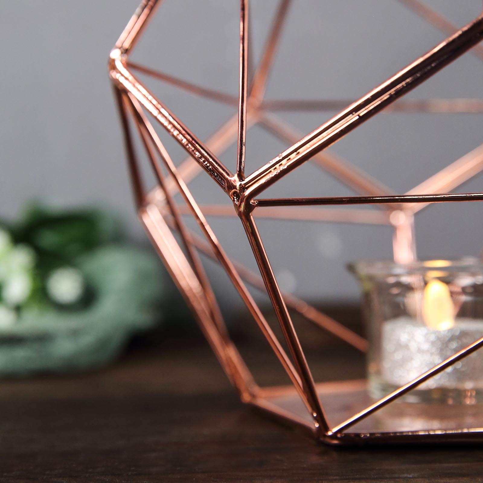 7-Inch Rose Gold Geometric Candle Holder Vase - Elegant Wedding Centerpiece, Party Decor, Home & Event Decoration Supplies - Perfect for Tablescapes, Bridal Showers & Romantic Ambiance