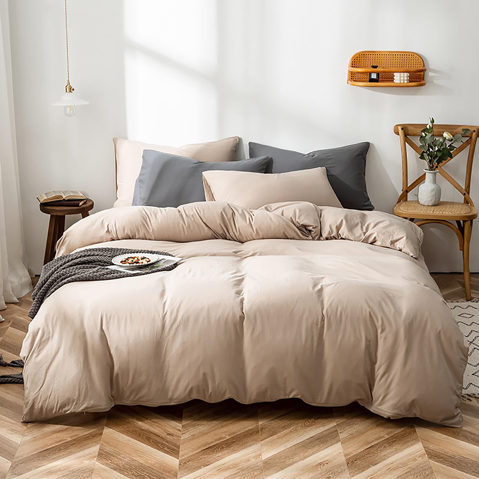 Luxlovery Cream Coffee Comforter Set Queen Size - Ultra Soft Beige Khaki Bedding Set with Dark Champagne Blanket | Breathable Taupe Quilt for Cozy Bedroom Decor | Perfect for Master Bedroom, Guest Room & Dorm