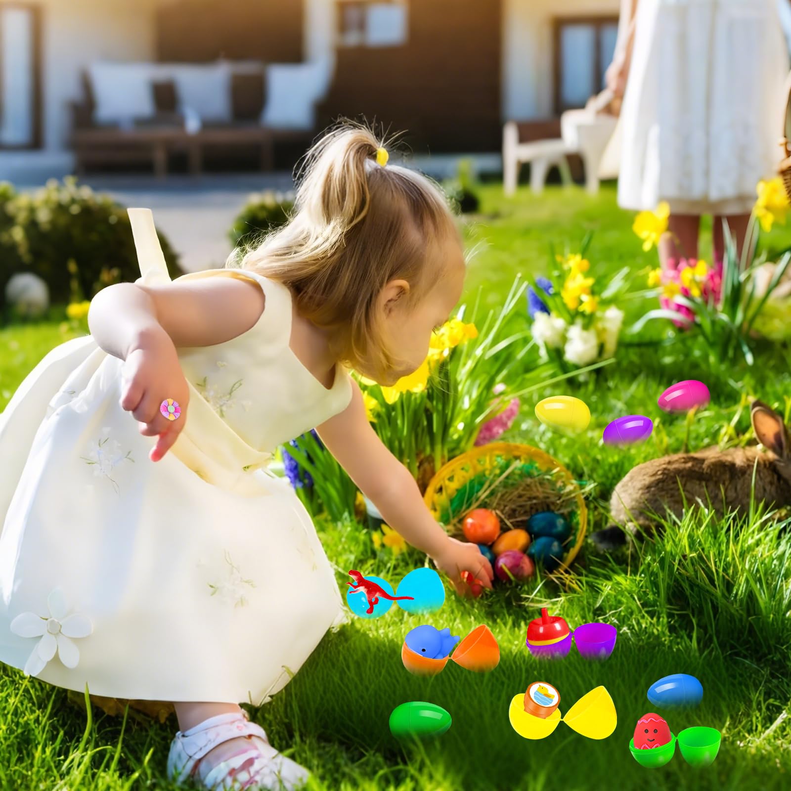 GOAUS 240-Piece Prefilled Easter Eggs with 120 Small Toys - Ready-to-Use Easter Egg Hunt Party Favors, Basket Stuffers & Kids Prizes for Easter Celebrations, Birthday Parties & Classroom Activities