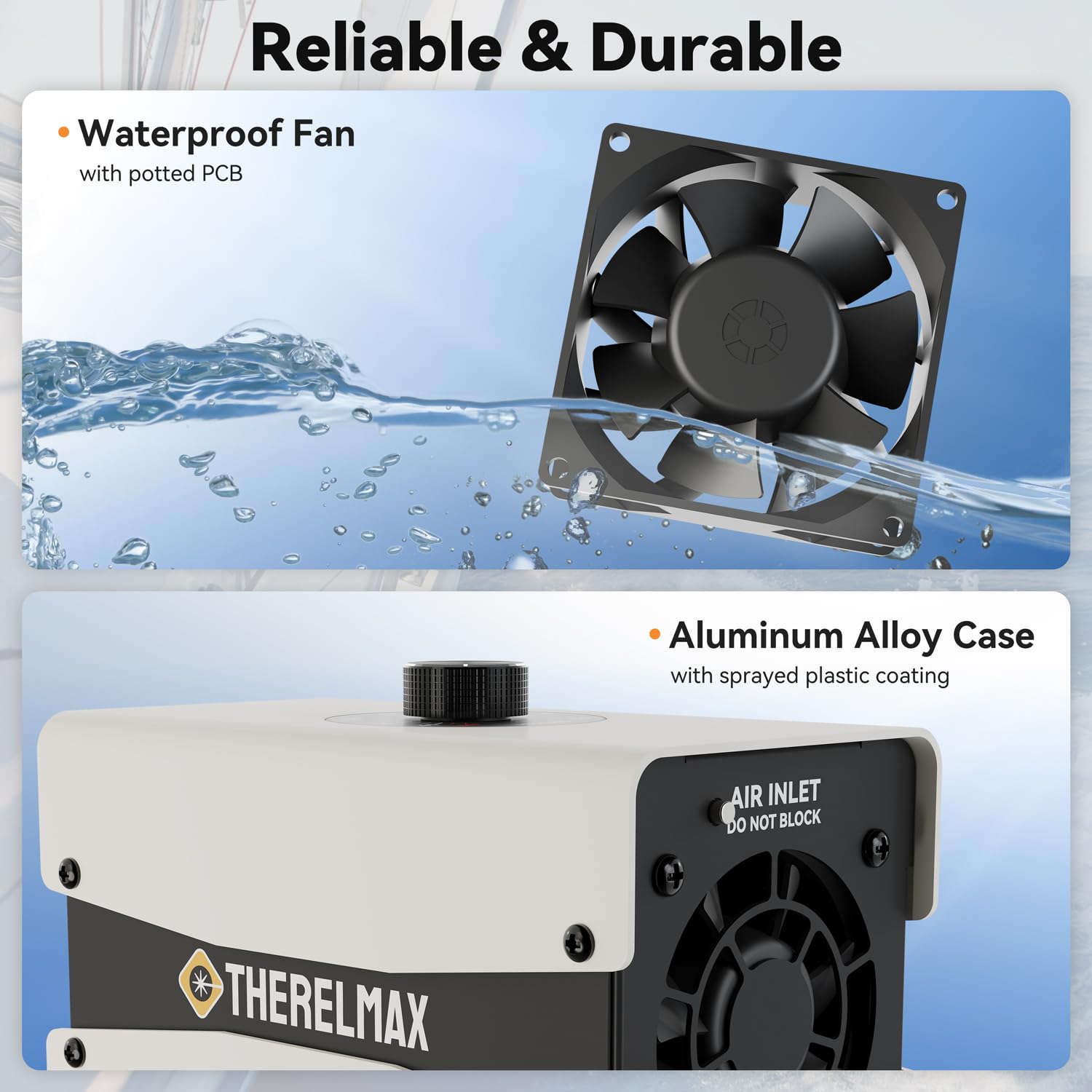 500W PTC Boat Engine Compartment Heater with Thermostat & Waterproof Fan - Safe Marine Cabin Heater for Winter - Prevent Freezing in Boat Bilge, Cabin & Pump - Ideal for Yachts, Fishing Boats & Marine Use - White