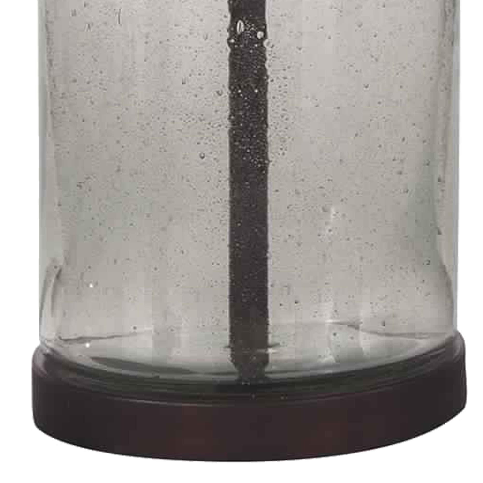 Benjara Cylindrical Seeded Glass Table Lamp with Fabric Drum Shade - Beige & Clear Glass Bedside Lamp for Living Room, Bedroom, or Office Decor