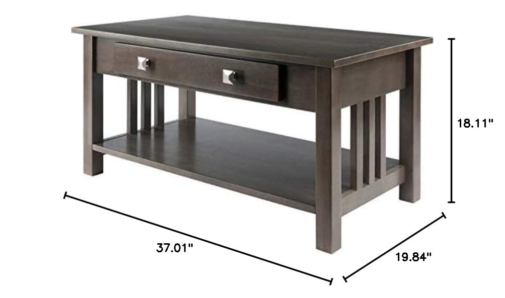 Pemberly Row Transitional Solid Wood Storage Coffee Table in Oyster Gray - Stylish Living Room Furniture with Hidden Storage for Remote, Magazines & Blankets