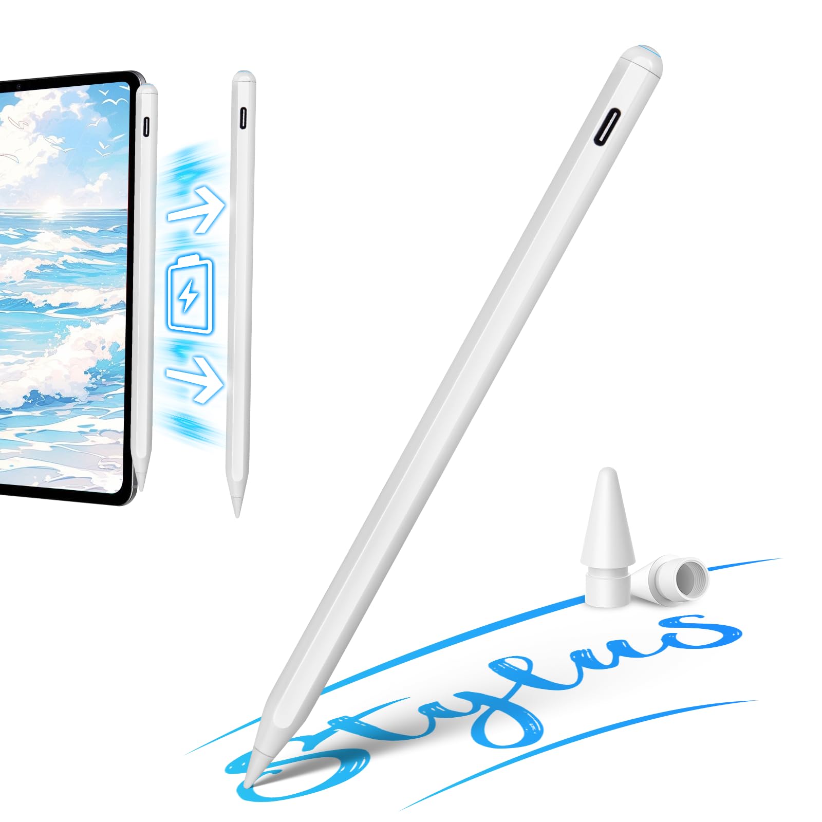 Apple Pencil for iPad 10th/9th/8th Gen, iPad Air 4th/5th Gen, iPad Mini 6th Gen & iPad Pro 11/12.9 Inch - Magnetic Wireless Charging USB-C Stylus Pen - Perfect for Drawing, Note-Taking & Professional Work