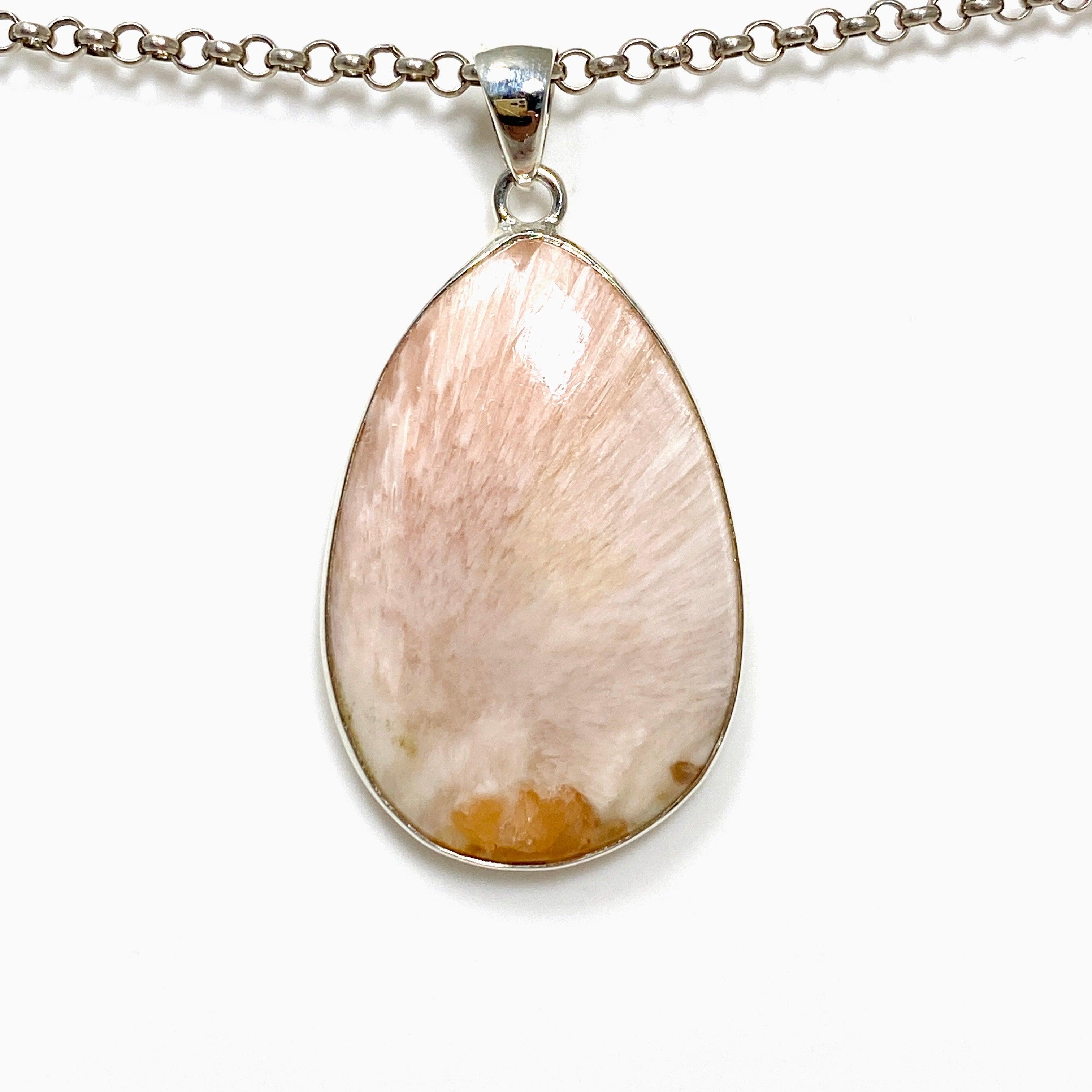 Natural Peach Scolecite Teardrop Pendant Necklace KPGJ4522 - Healing Crystal Jewelry for Meditation, Energy Balancing & Spiritual Growth