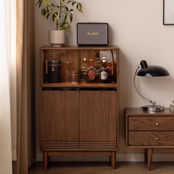 Premium Black Walnut Solid Wood Modern Side Cabinet - Stylish Storage for Living Room, Bedroom & Entryway - Mid-Century Inspired Home Decor
