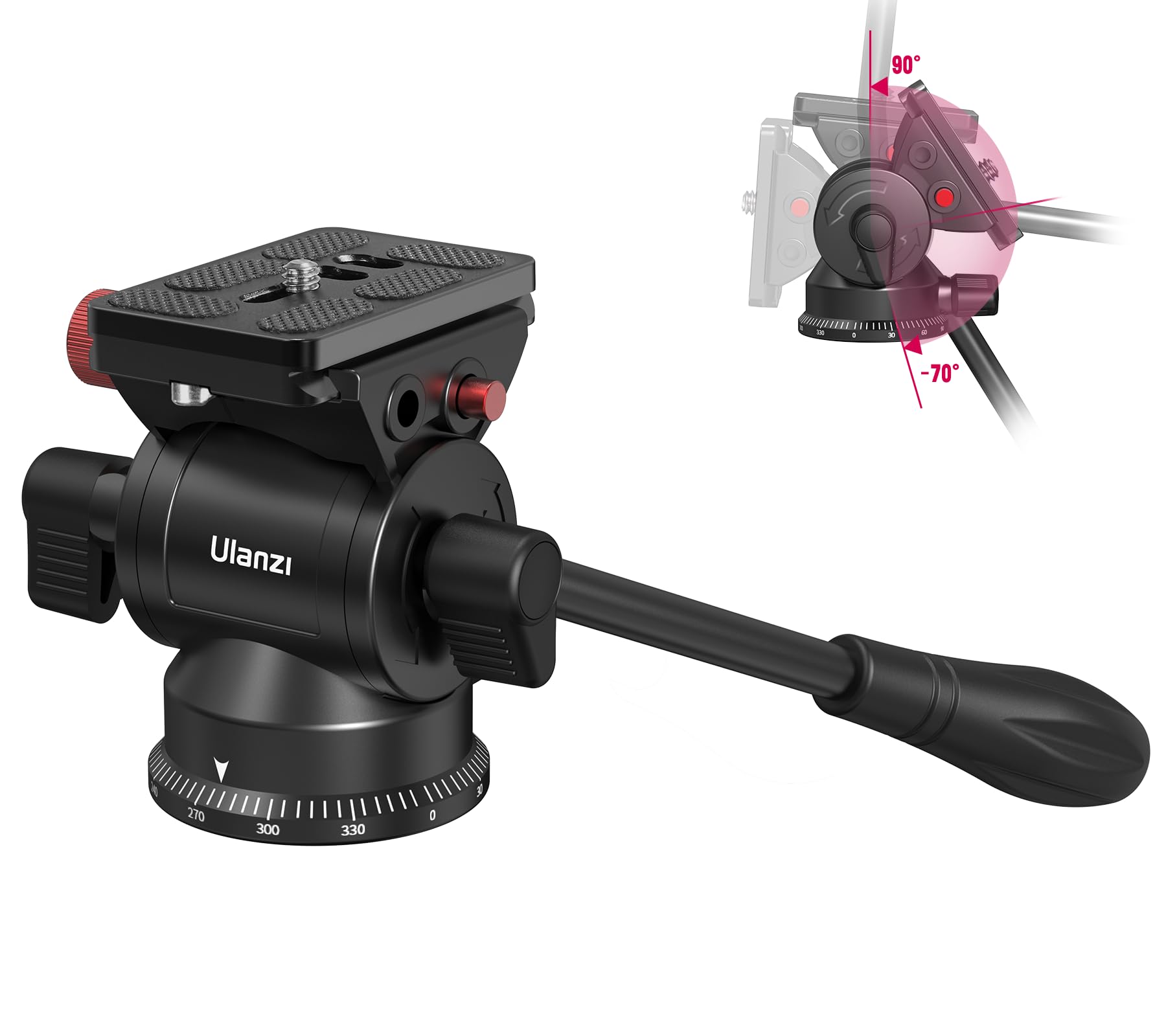 ULANZI U210 Mini Pan Tilt Head - Lightweight Fluid Video Tripod Head with Arca Swiss Quick Release Plate for Compact Cameras (Supports 6.6lb/3kg) - Perfect for Travel Vlogging, YouTube Videos & Smooth Panoramic Shots