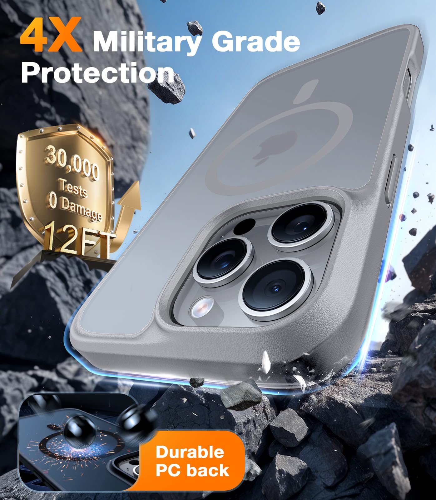TORRAS Military Grade Shockproof iPhone 16 Pro Case with Stronger Magnetic Compatibility | Slim Protective Cover with Anti-Scratch Silicone for iPhone 16 Pro (Grey) | Perfect for Outdoor Adventures, Daily Commute & Work Protection