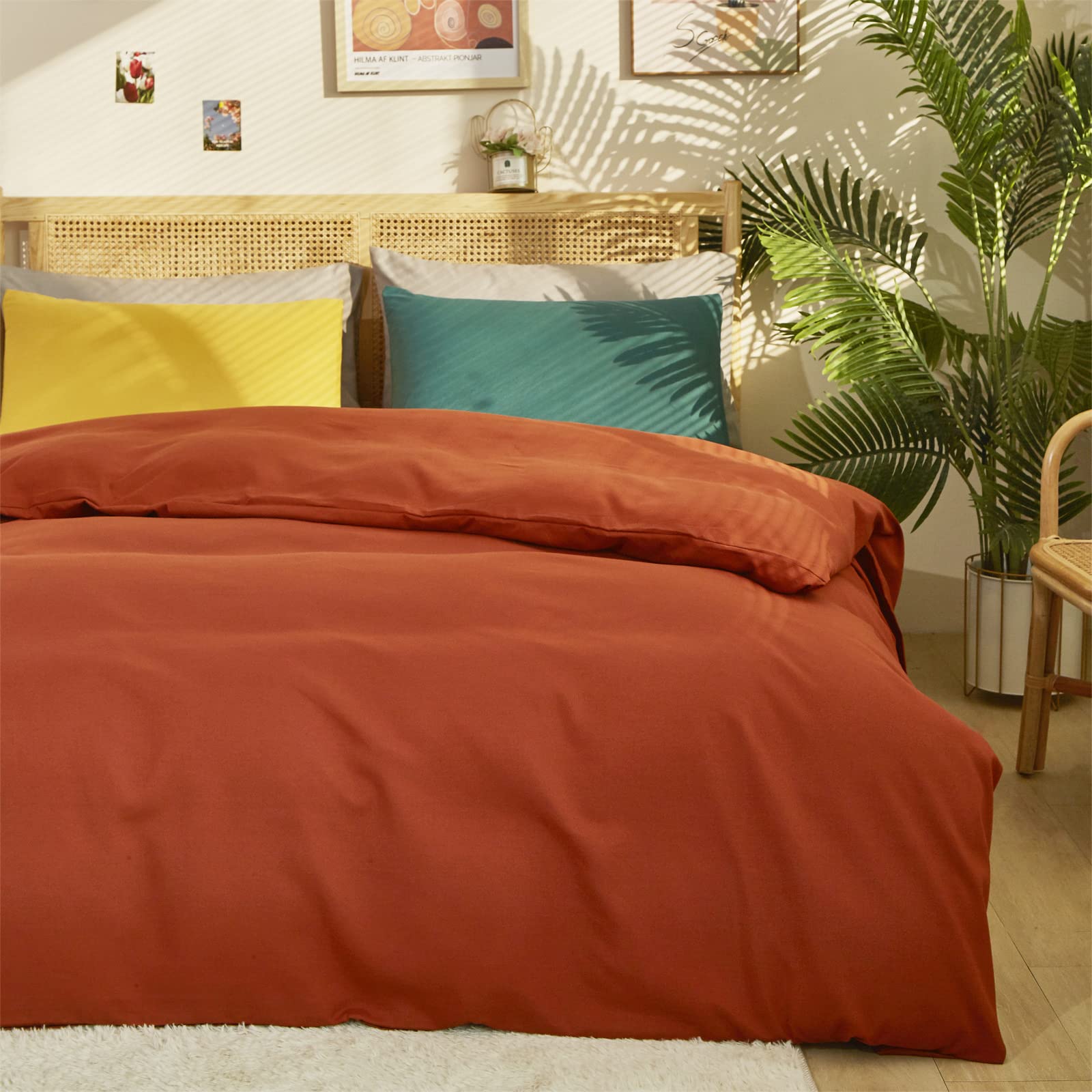 Burnt Orange Comforter Set Queen - Rust Caramel Solid Cotton Bedding - Soft Breathable Modern Quilt Blanket for Women, Men, Adults & Kids - Perfect for Cozy Bedrooms, Guest Rooms & Dorm Decor
