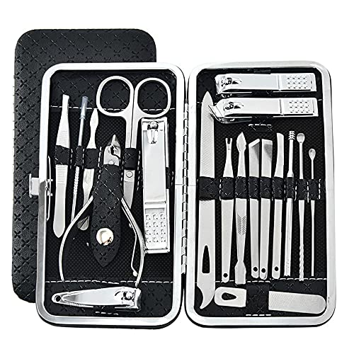 Professional 19-Piece Manicure & Pedicure Kit - Nail Clippers, Cuticle Trimmer, Grooming Tools with Travel Case for Home, Salon & Travel (Black) | Perfect Nail Care Gift Set for Women & Men