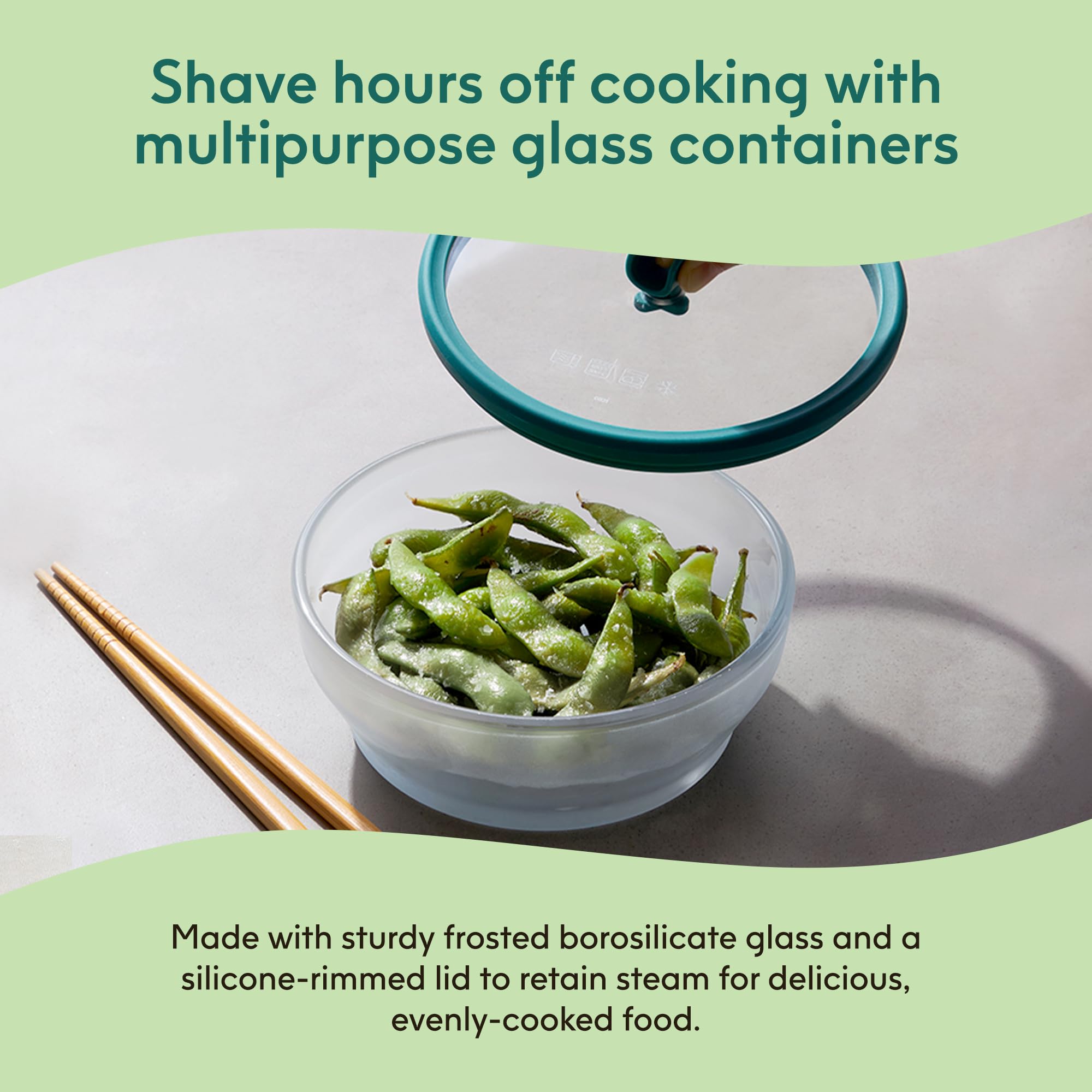 Anyday Plastic-Free Microwave Safe Glass Cookware Set - 2 Small Glass Containers with Lids for Steaming, Roasting, Serving & Food Storage (5.5
