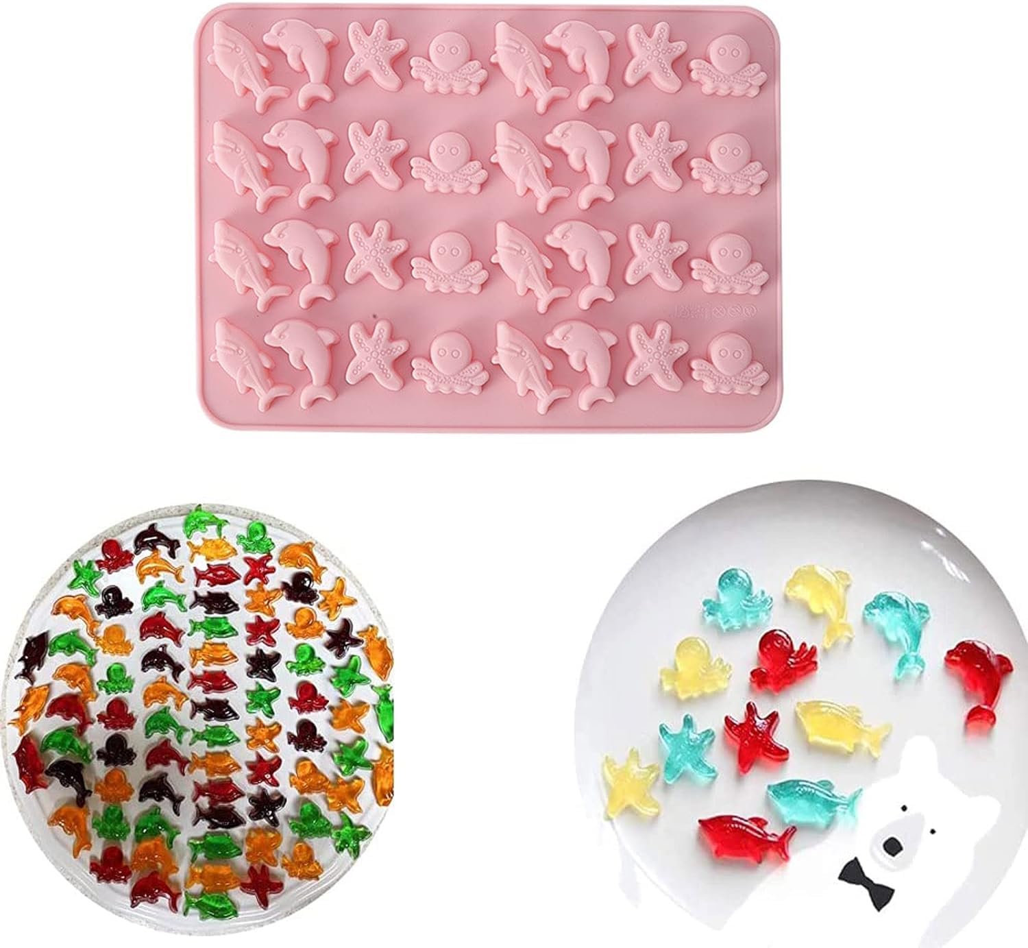 Skytail 32-Cavity Marine Life Silicone Mold Set - Starfish, Dolphin, Octopus & Shark Shapes for Chocolate, Candy, Cake Decor, Jelly, Ice Cubes | Perfect for Aquatic Theme Parties, Baking & DIY Desserts
