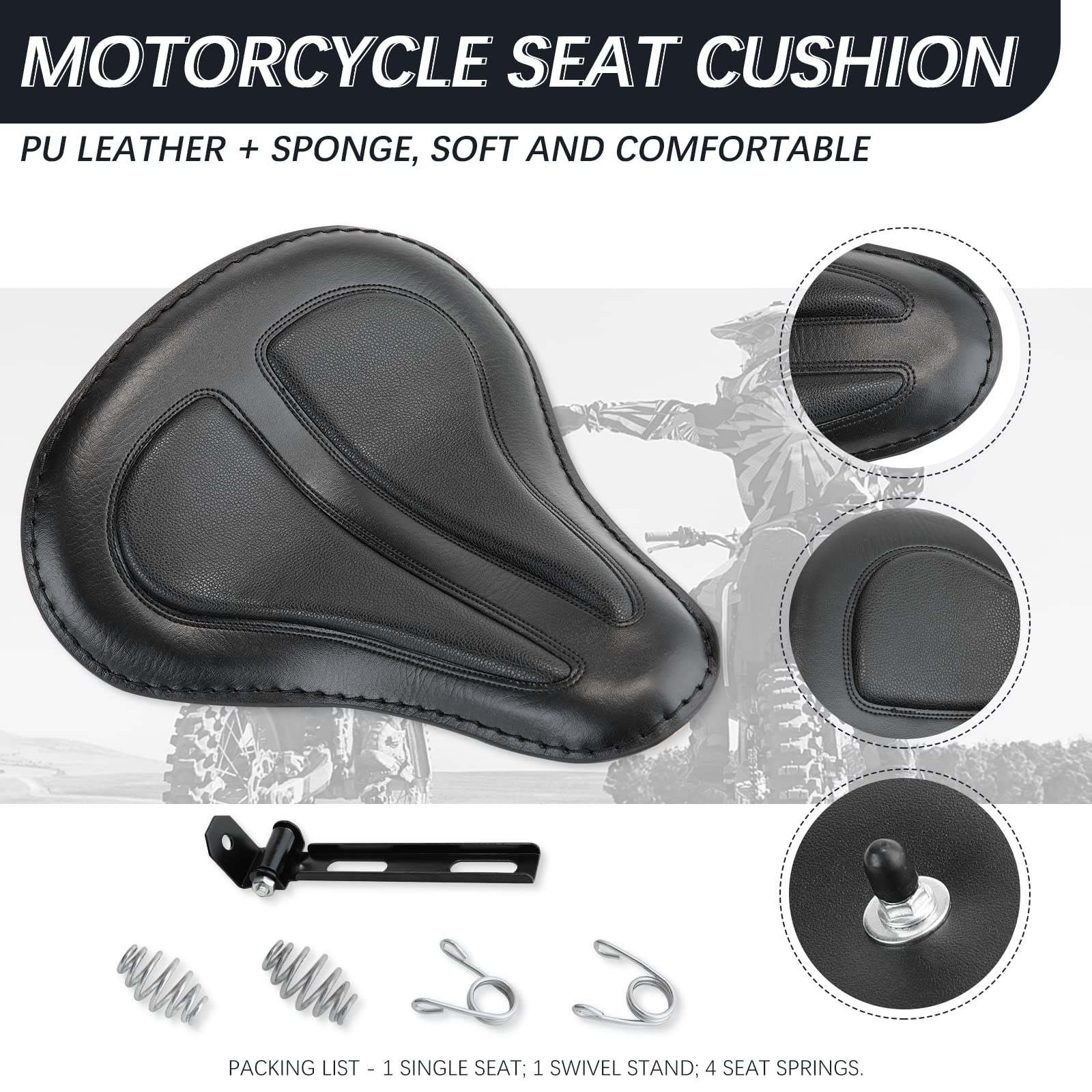 DREAMIZER Sportster Solo Motorcycle Seat - Black Leather Spring Driver Saddle for Harley Iron 883, 1200 Custom, Chopper & Bobber | Comfortable Riding for Cruisers & Long Distance Trips