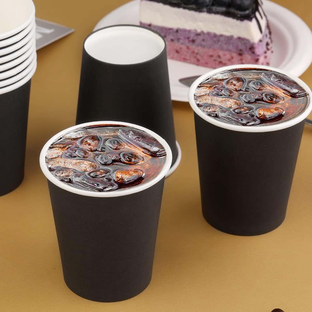 50 Pack 8 oz Black Disposable Paper Coffee Cups - Hot & Cold Drink Cups for Coffee, Tea, Beverages - Eco-Friendly Party, Office, Restaurant, Home Use - Perfect for Morning Coffee, Office Breaks, Parties & Events
