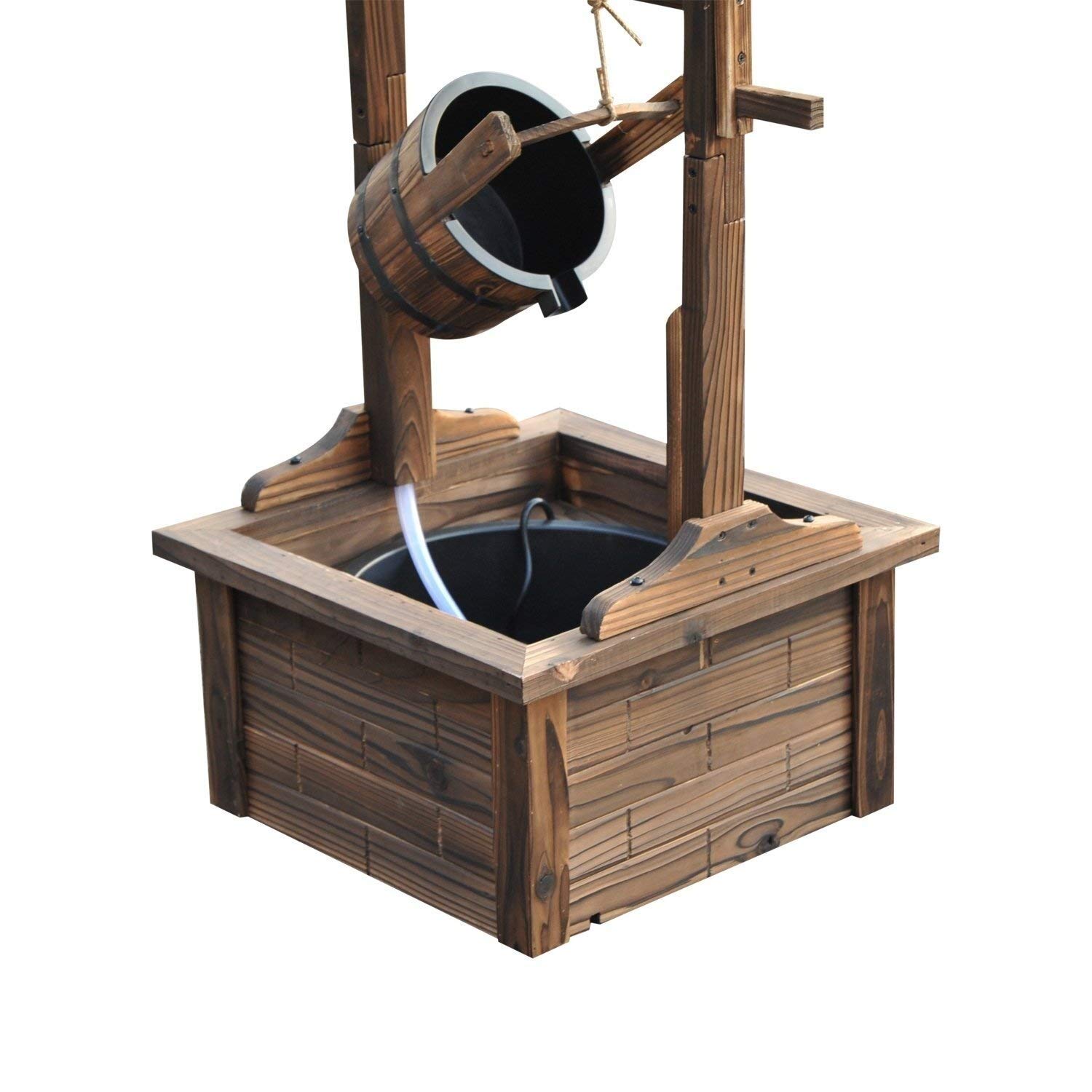 Rustic Wishing Well Fountain - Brown Steel & Wood Outdoor Garden Decor for Patio, Yard, and Landscaping