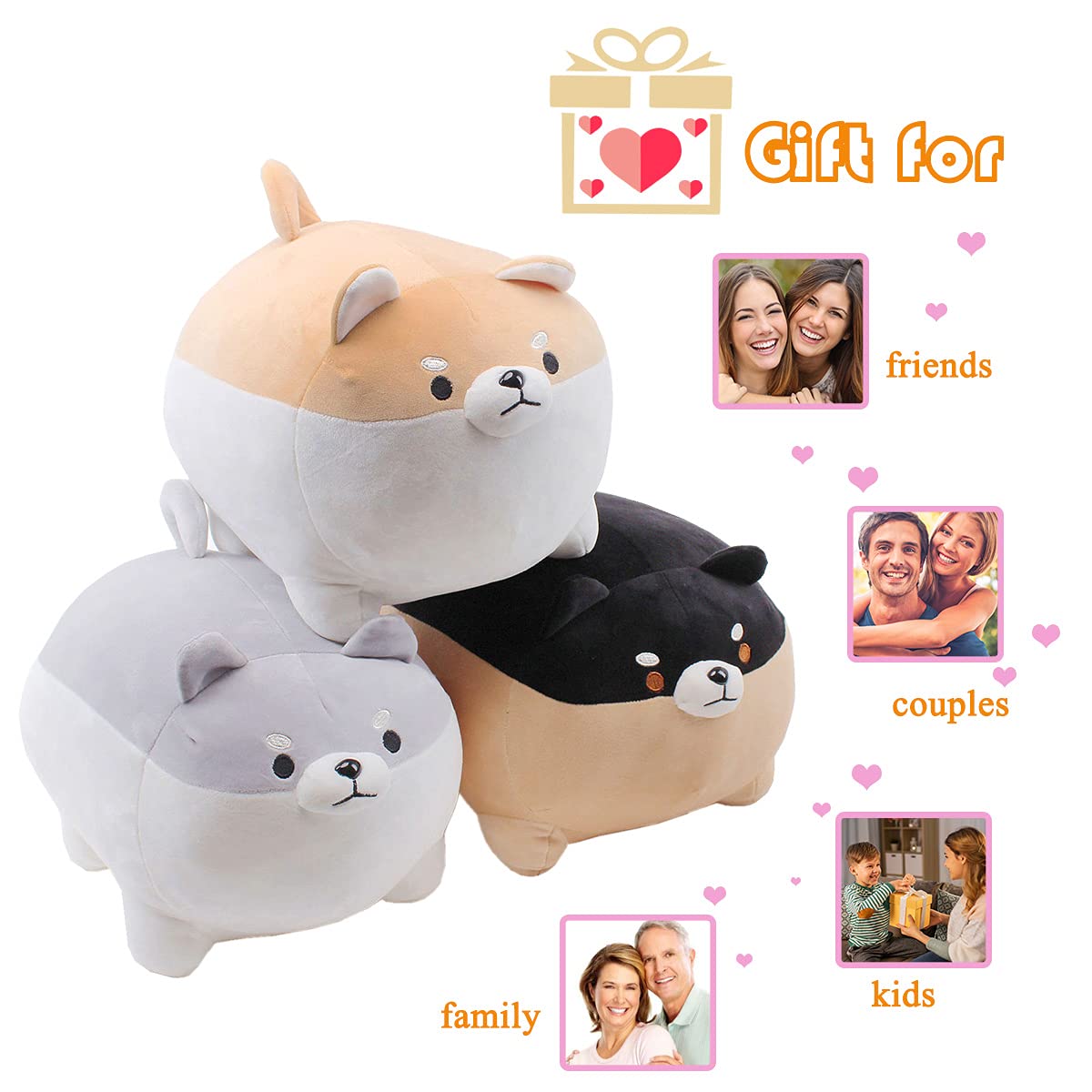 Shiba Inu Plush Toy - Cute Kawaii Dog Stuffed Animal, Soft Hugging Pillow (15.7 Inch, Gray) - Perfect Gift for Kids, Dog Lovers & Anime Fans - Great for Cuddling, Home Decor and Birthday Presents