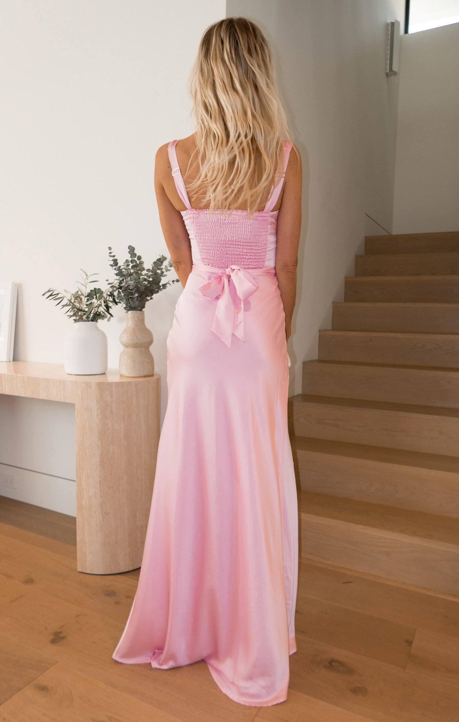 Lana Maxi Dress - Light Pink Luxe Satin Women's Elegant Evening Gown for Parties, Weddings & Special Occasions