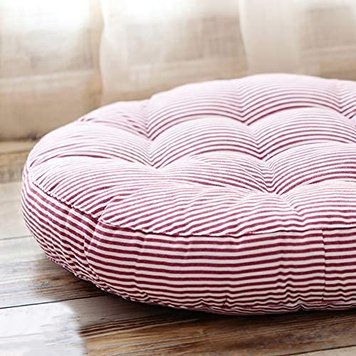 Round Stripe Chair Cushions - Thickened Cotton Linen Seat Pads for Dining Chairs, 55x55x10cm (22x22x4inch) - Breathable Indoor/Outdoor Floor Mat Cushion in Red - Perfect for Patio, Garden, Dining Room, and Office Chairs