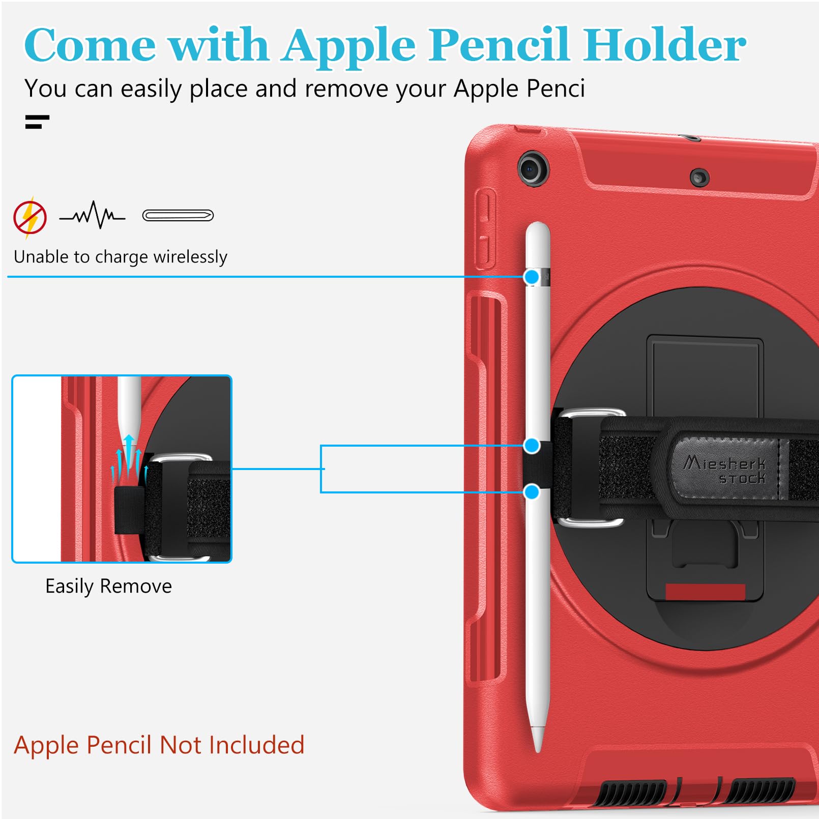 Premium Shockproof Case for iPad 6th/5th Gen & iPad Air 2 (9.7 Inch 2018/2017 Models) - Heavy Duty TPU Cover with Built-in Screen Protector, Stand, Handle, Shoulder Strap & Apple Pencil Holder (Red) - Perfect for Work, School, Travel & Outdoor Activities