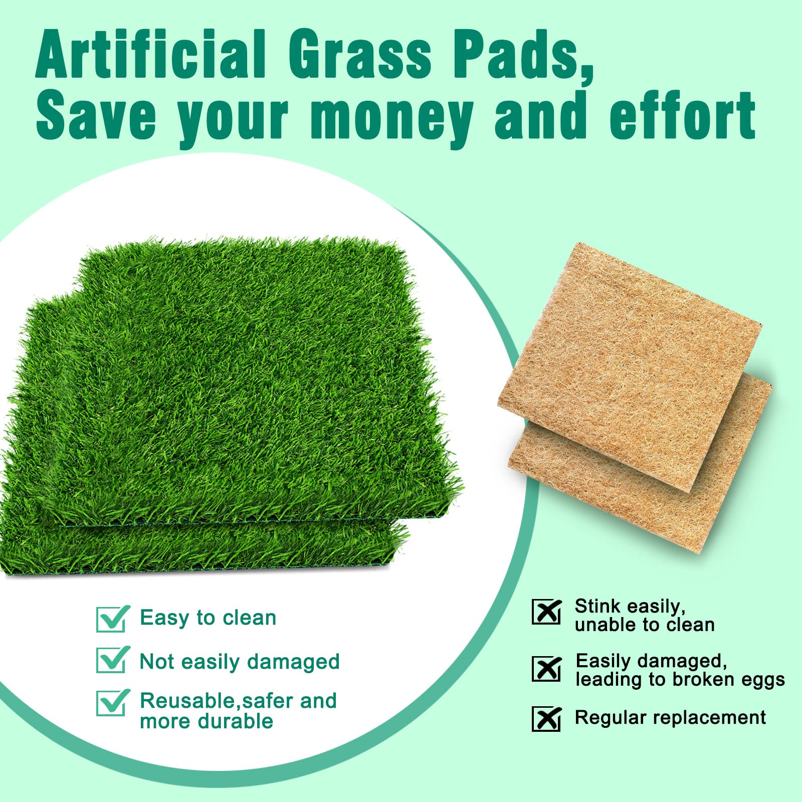 8 Pack Washable Artificial Grass Chicken Nesting Box Pads - 12