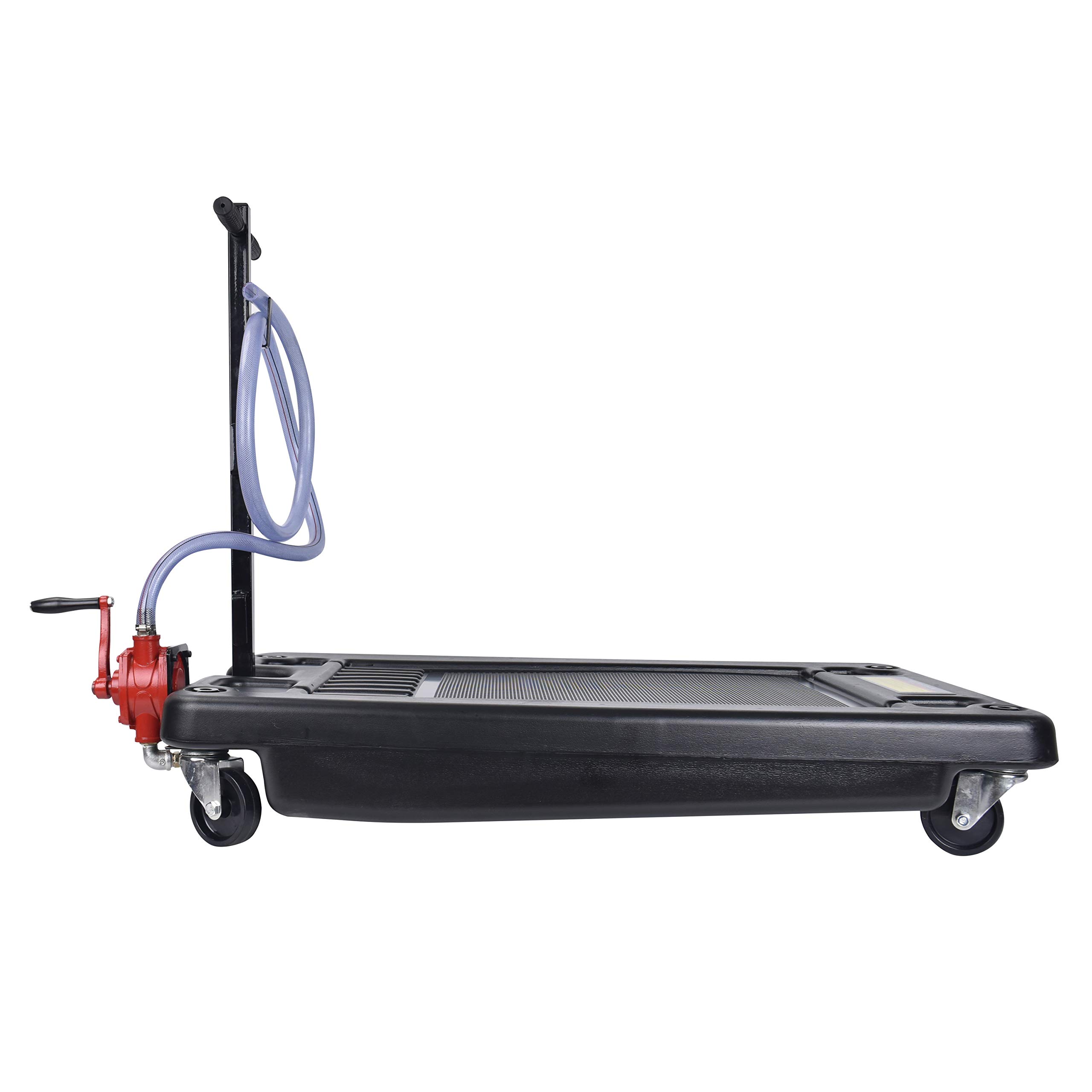 ET047T 17 Gallon Low Profile Oil Drain Pan Caddy - Portable Waste Oil Change Pan for Trucks & Cars with 8ft Evacuation Hose - Ideal for Garage, Auto Shop & DIY Oil Changes