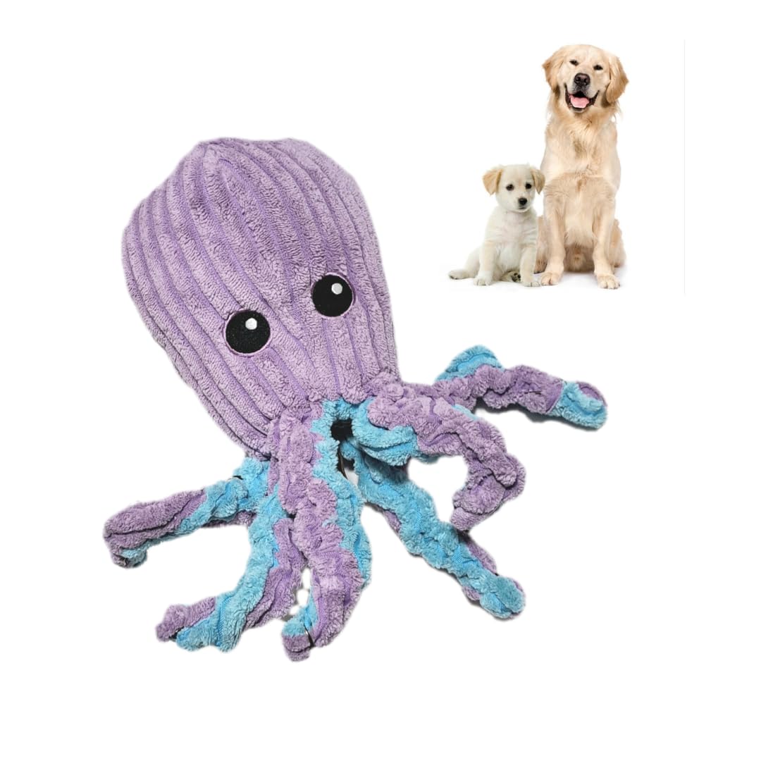 Durable Octopus Dog Chew Toy for Small, Medium & Large Dogs - Squeaky & Crinkle Interactive Puppy Toy for Aggressive Chewers (Purple/Blue) - Perfect for Playtime, Training & Teething Relief
