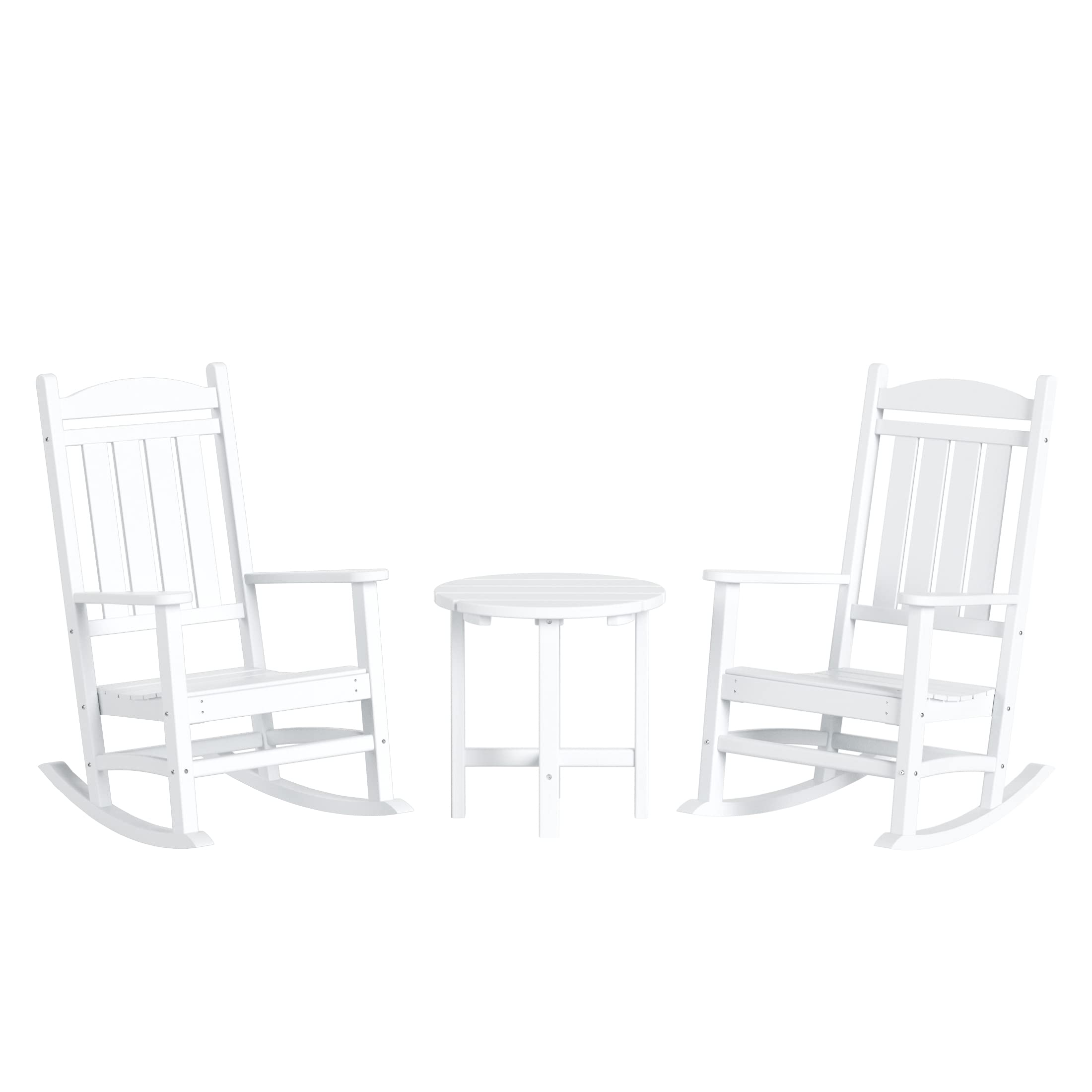 WO Home Furniture 3-Piece White HDPE Outdoor Rocking Chair Set - Traditional Patio Rocking Chairs for Garden, Porch & Backyard Relaxation