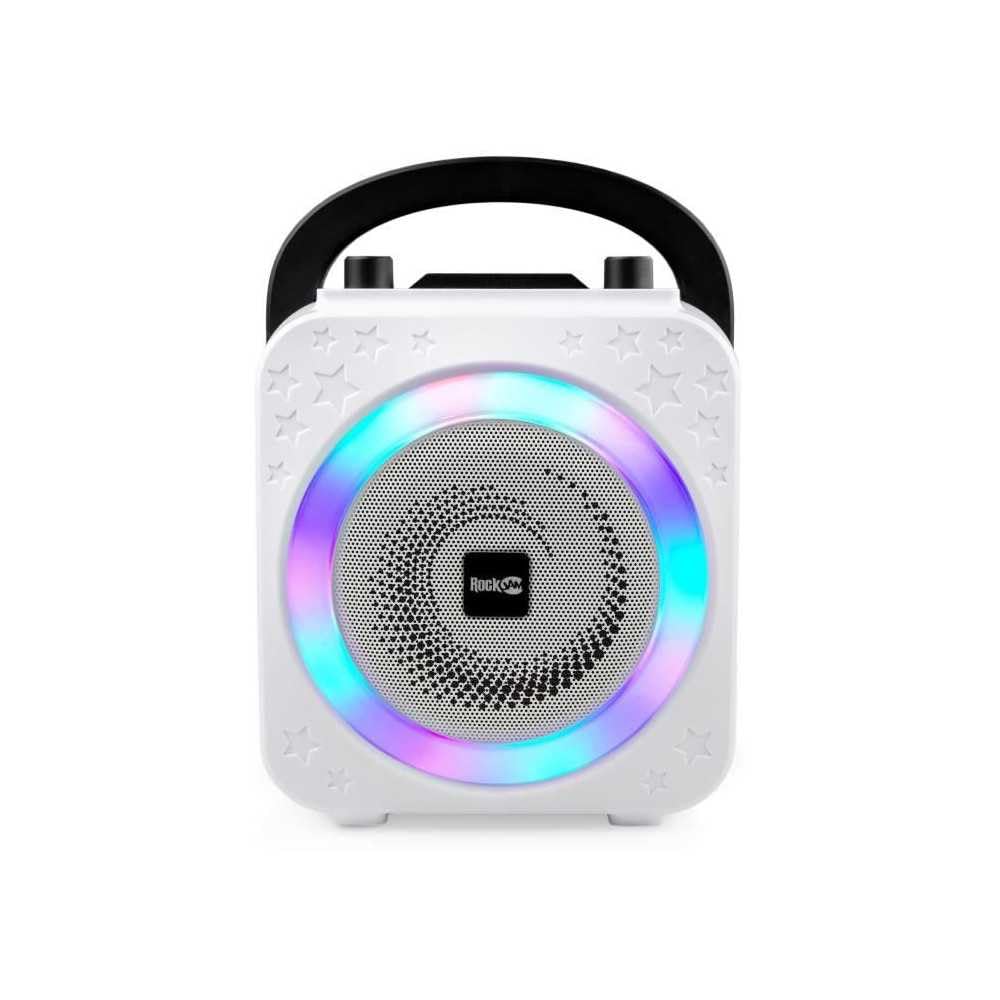 RockJam 10-Watt Portable Bluetooth Karaoke Machine with 2 Wireless Microphones, Voice Changer & LED Lights - Perfect for Home Parties, Kids Singing & Family Entertainment (Black)