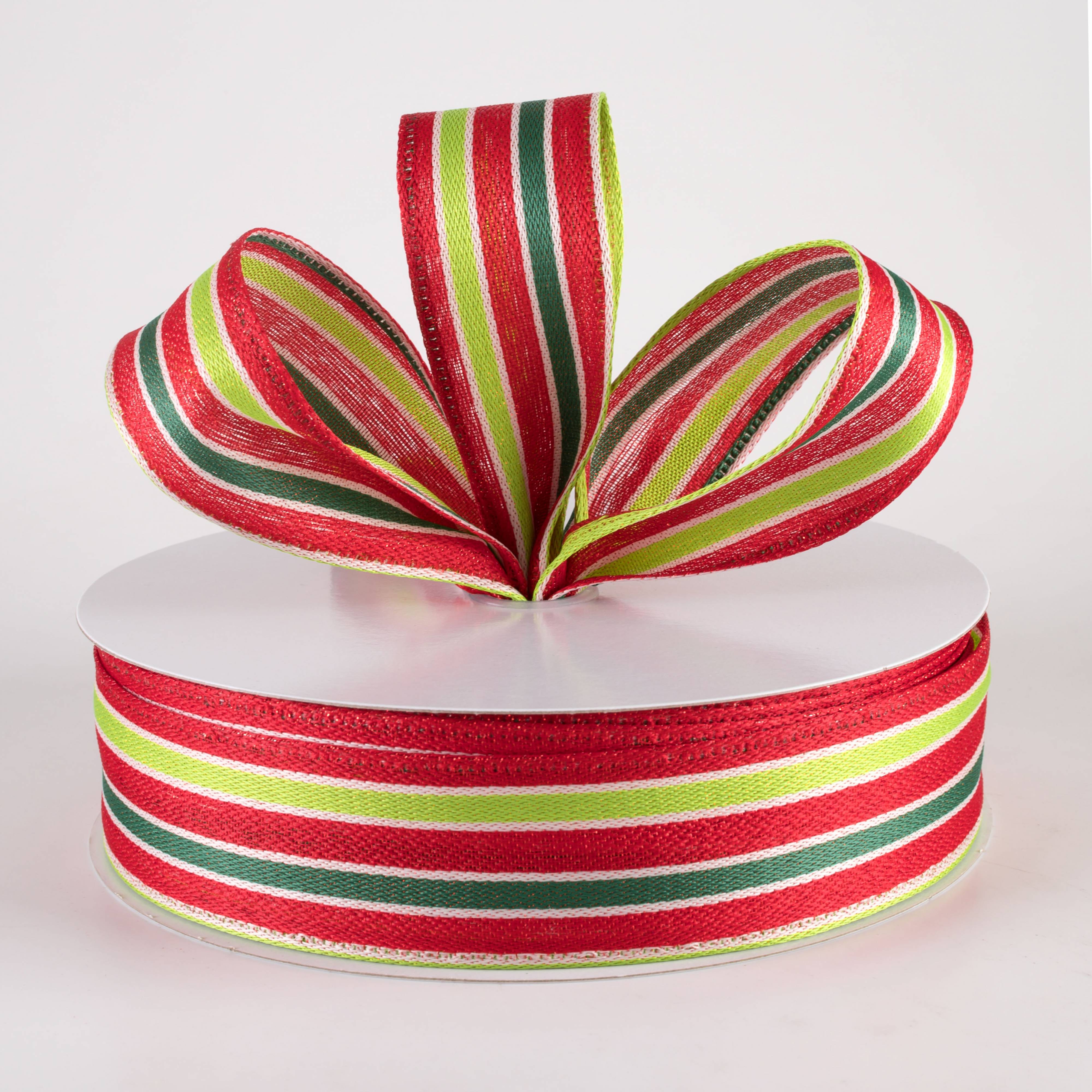 1.5 Inch Metallic Woven Cabana Stripe Ribbon - Red, Green & White (50 Yards) for Gift Wrapping, DIY Crafts, Party Decorations and Holiday Bows
