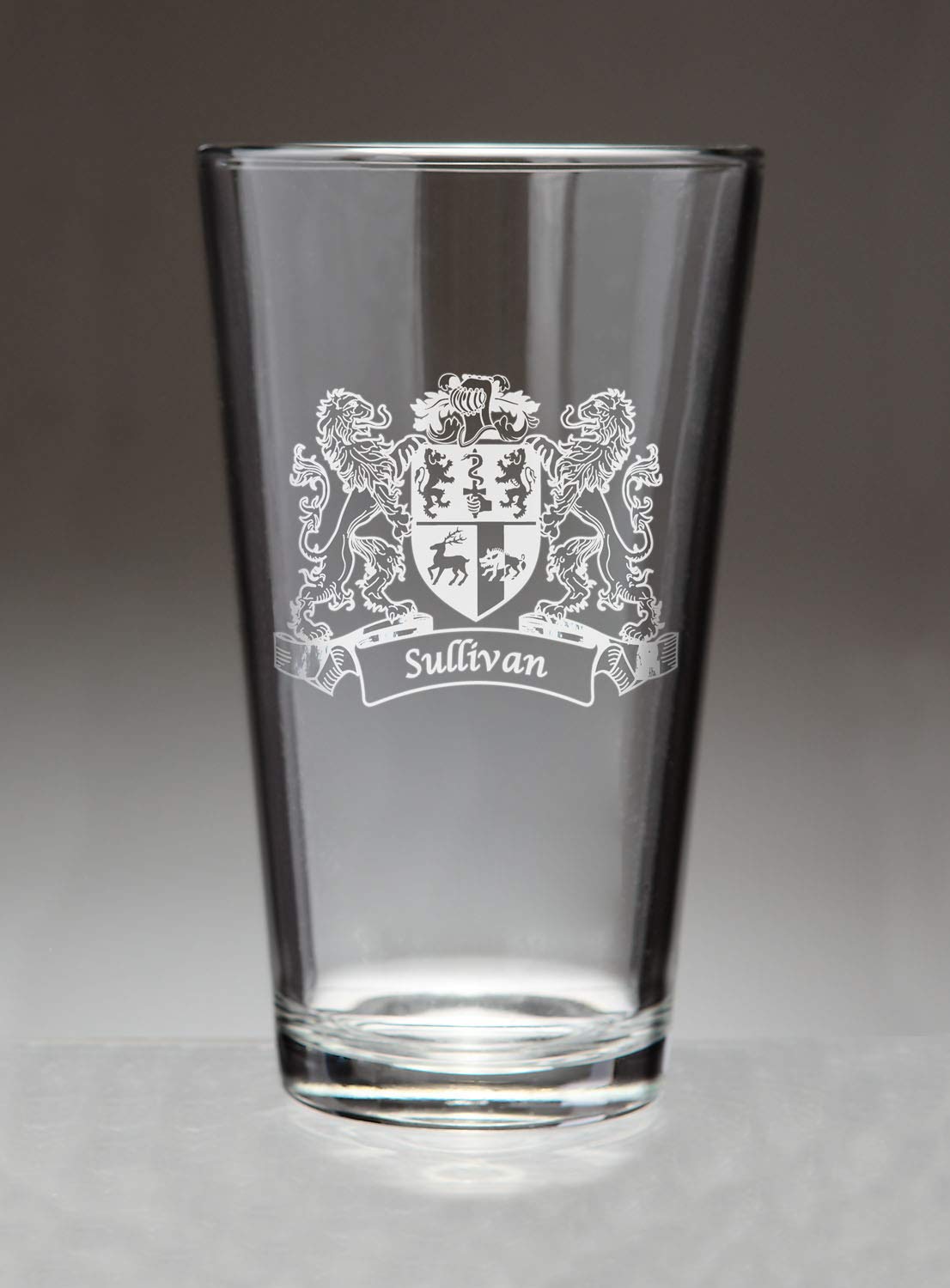 Sullivan Irish Coat of Arms Pint Glasses - Sand Etched Beer Mugs for Irish Pub, Home Bar & St. Patrick's Day Celebrations