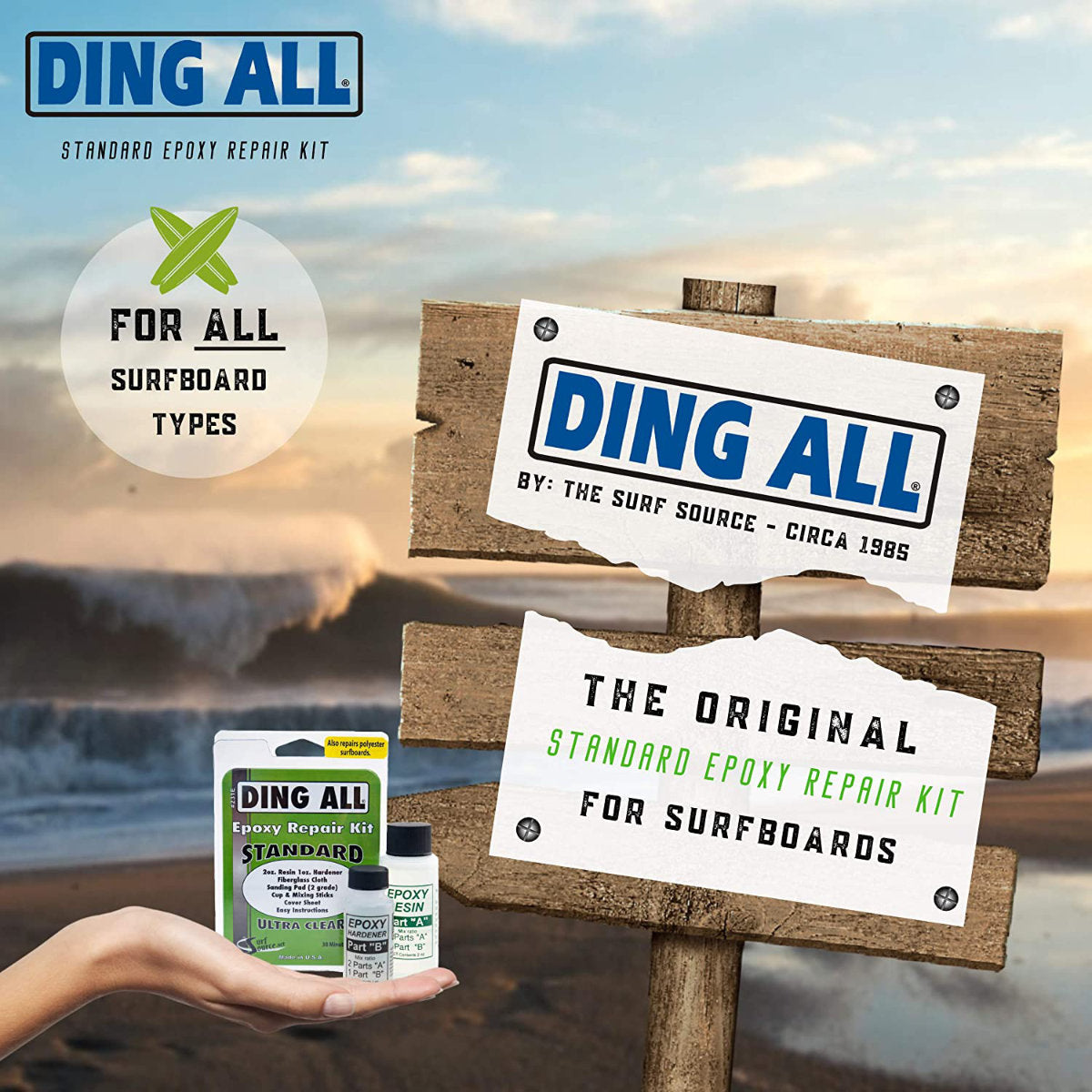 Ding Repair Kit - Epoxy Ding Repair for All Standard Surfboards | Quick & Easy Surfboard Ding Fix for DIY Repairs at Home