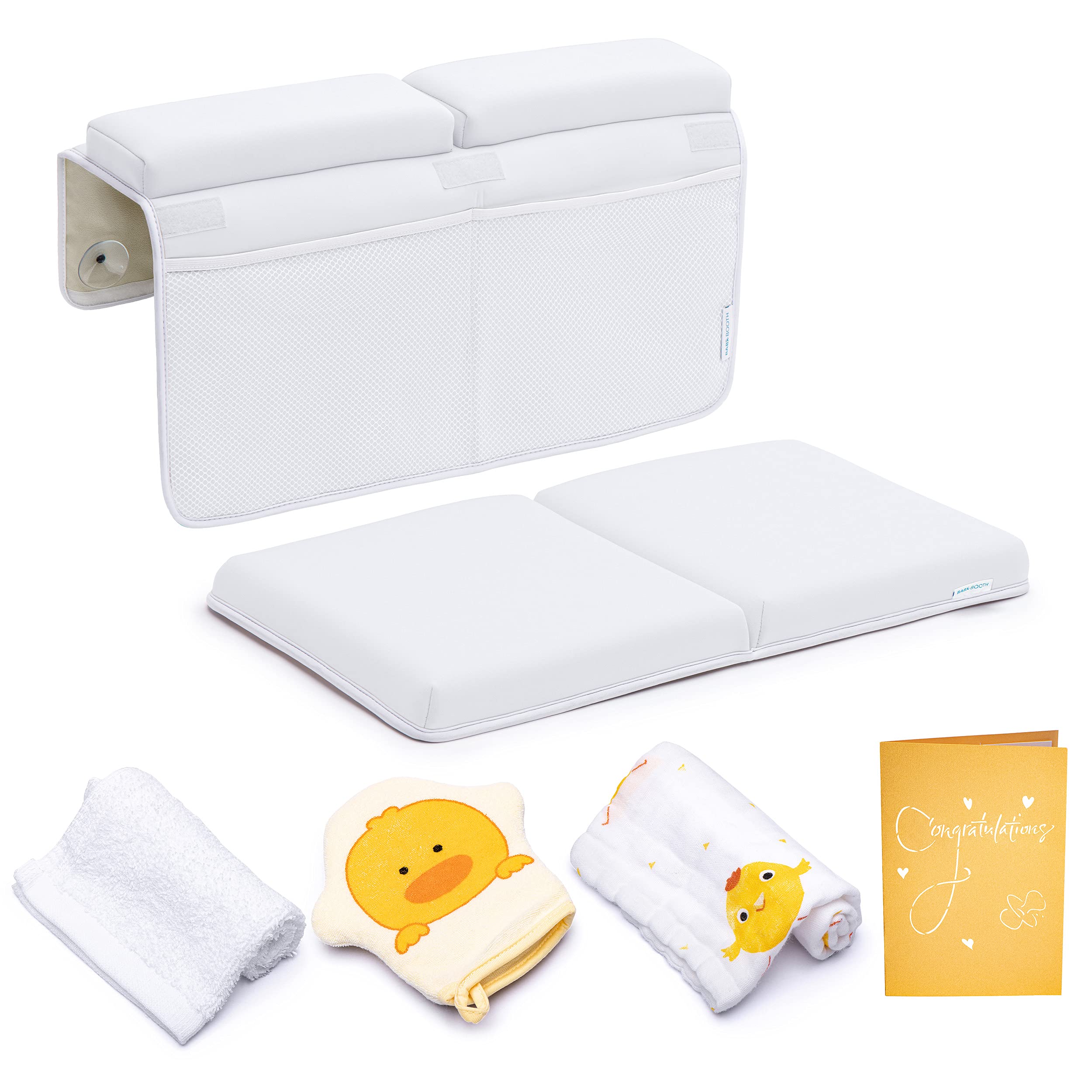 Extra Thick Bath Kneeler & Elbow Rest Pad for Baby - Soft Bathtub Kneeling Mat with Toy Holder & Organizer | Comfortable Infant Bath Accessories for Safe Tub Time & Play