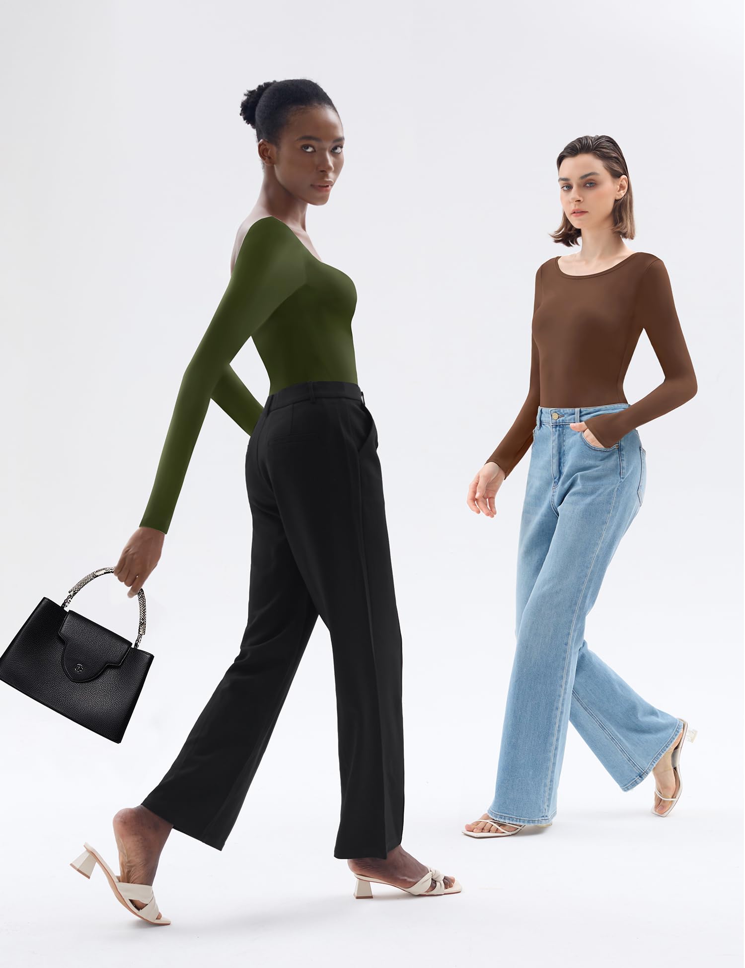 Ellakoko Women's Long Sleeve Bodysuit - Sexy Crew Neck & U-Shape Back One Piece Top for Fall Winter | Casual Going Out Shirts | Perfect for Date Night, Office Wear & Layering Outfits